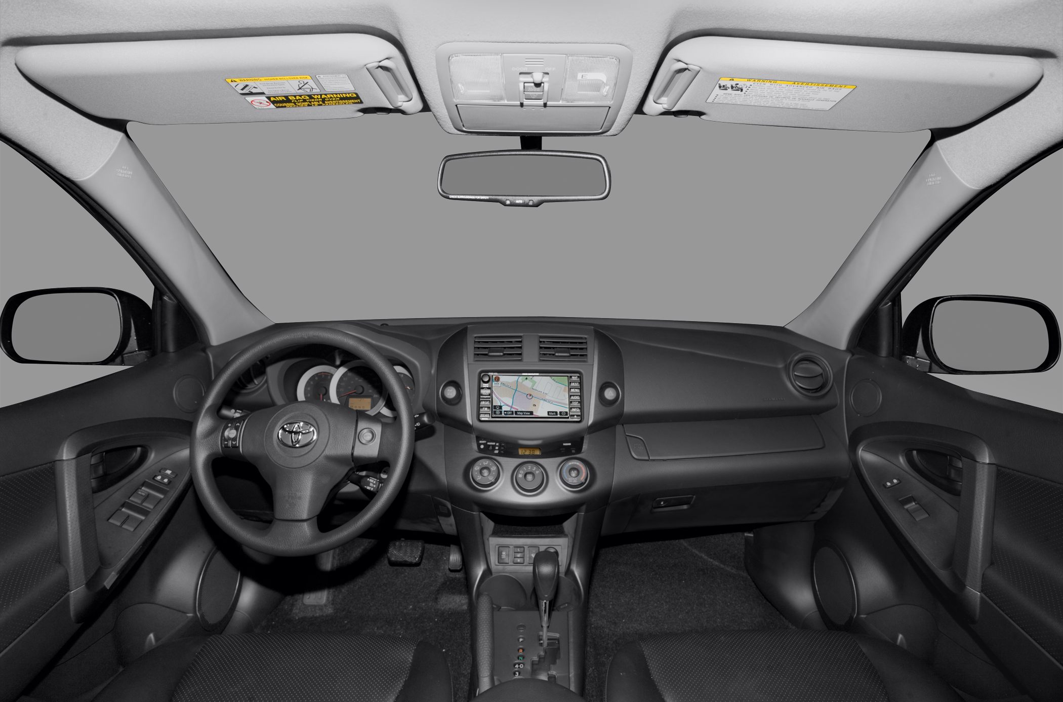 Multifunction steering wheel and digital navigation display on modern dashboard