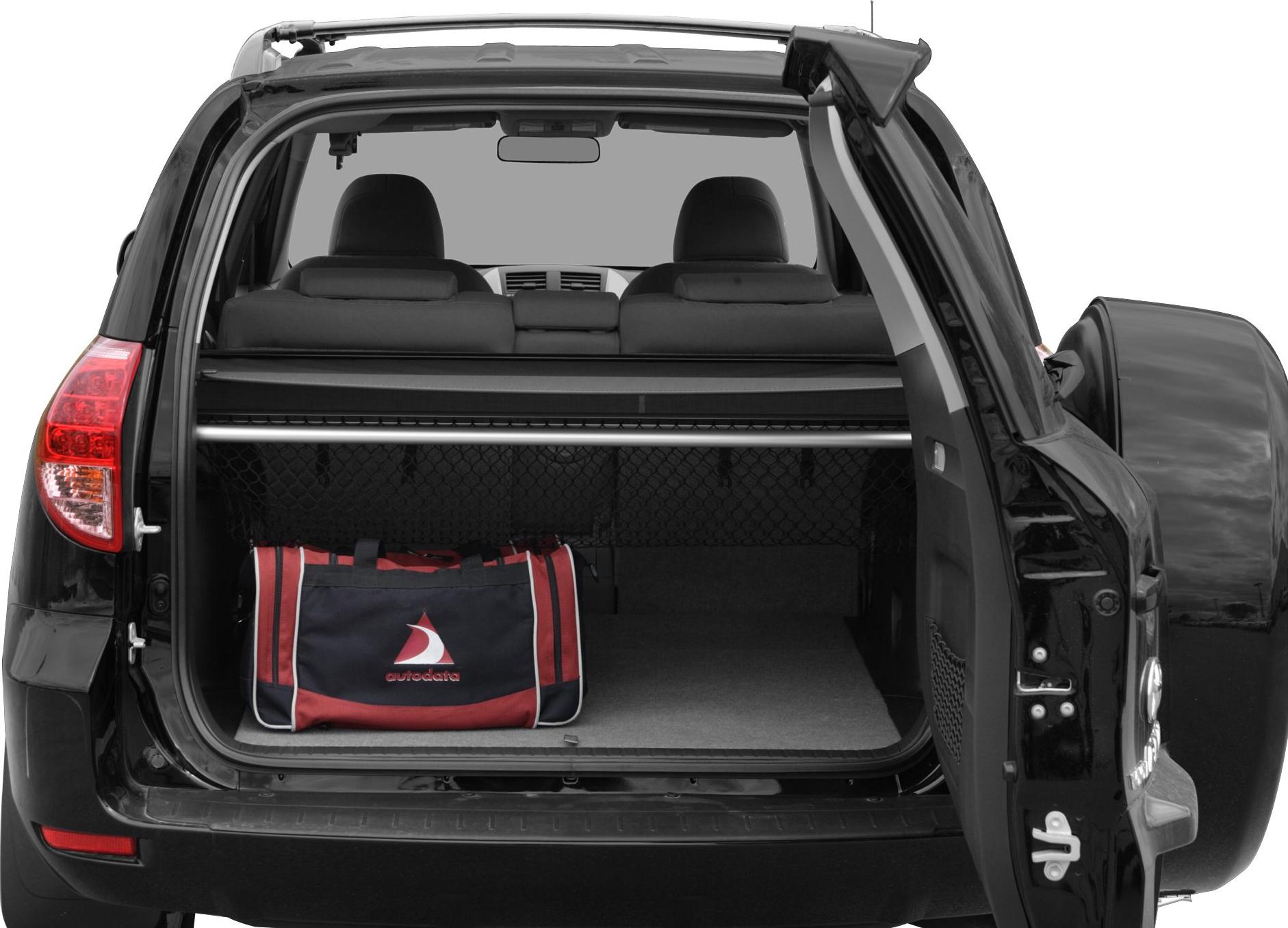 Open rear cargo area with tailgate and cargo net