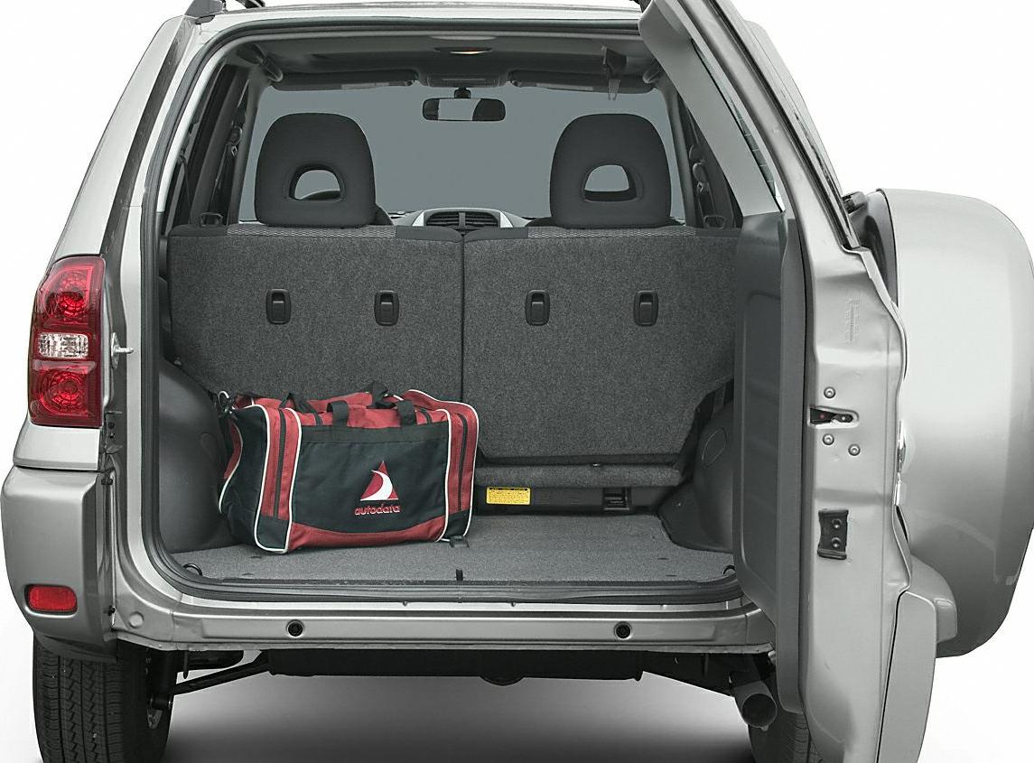 Open trunk space with upright rear seats and small bag inside