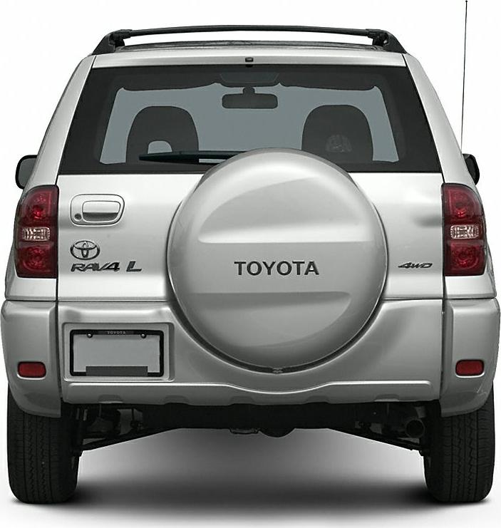 Rear view with mounted spare tire and tail lights of a compact SUV