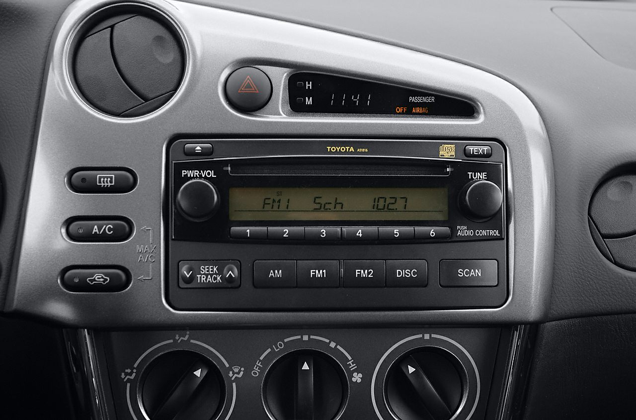 Radio panel and climate control knobs in a car dashboard