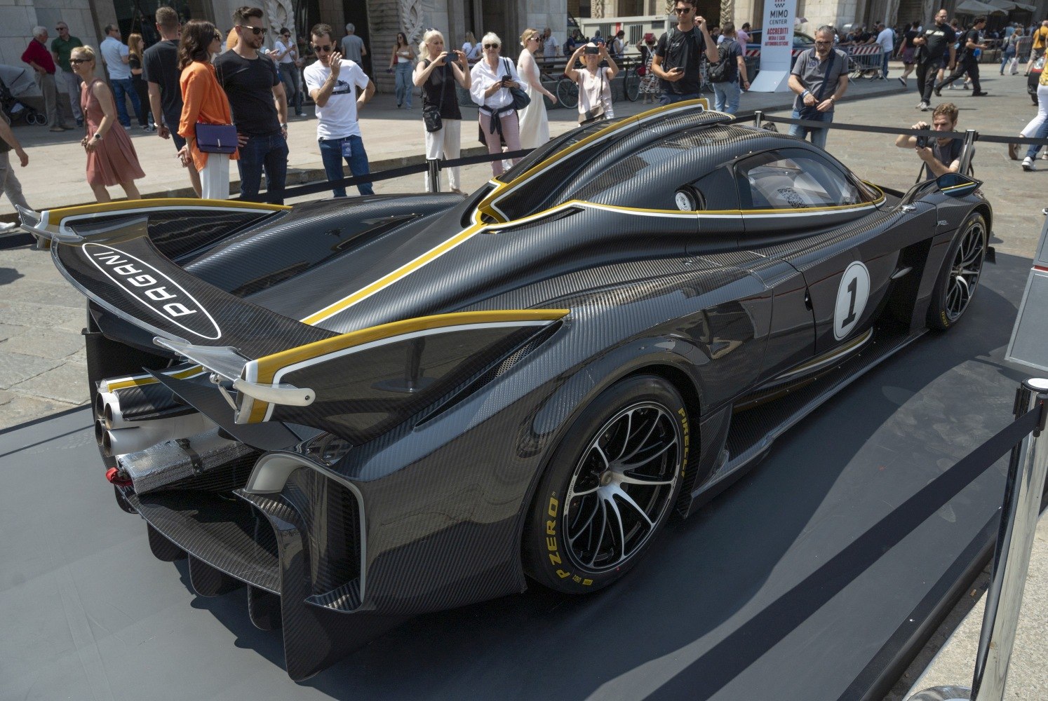 Aerodynamic carbon fiber rear with large wing and race tires