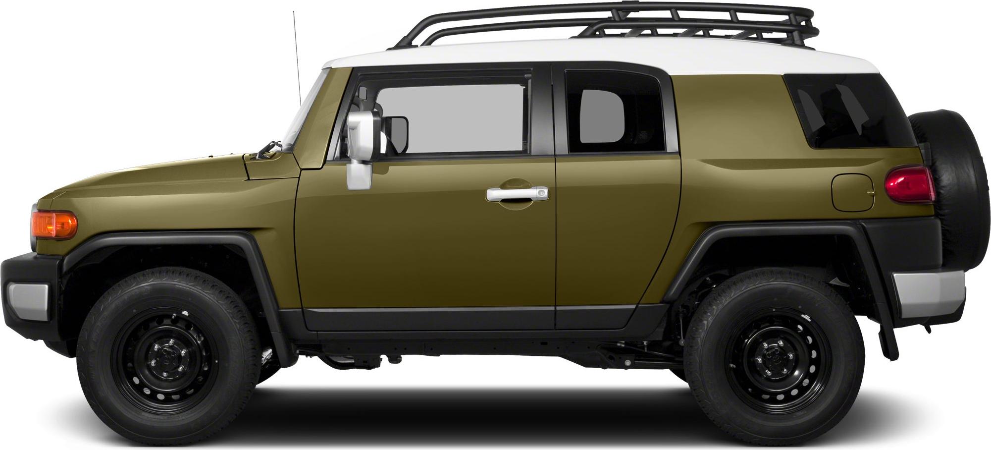 Side profile of an off-road SUV with roof rack and rear spare tire