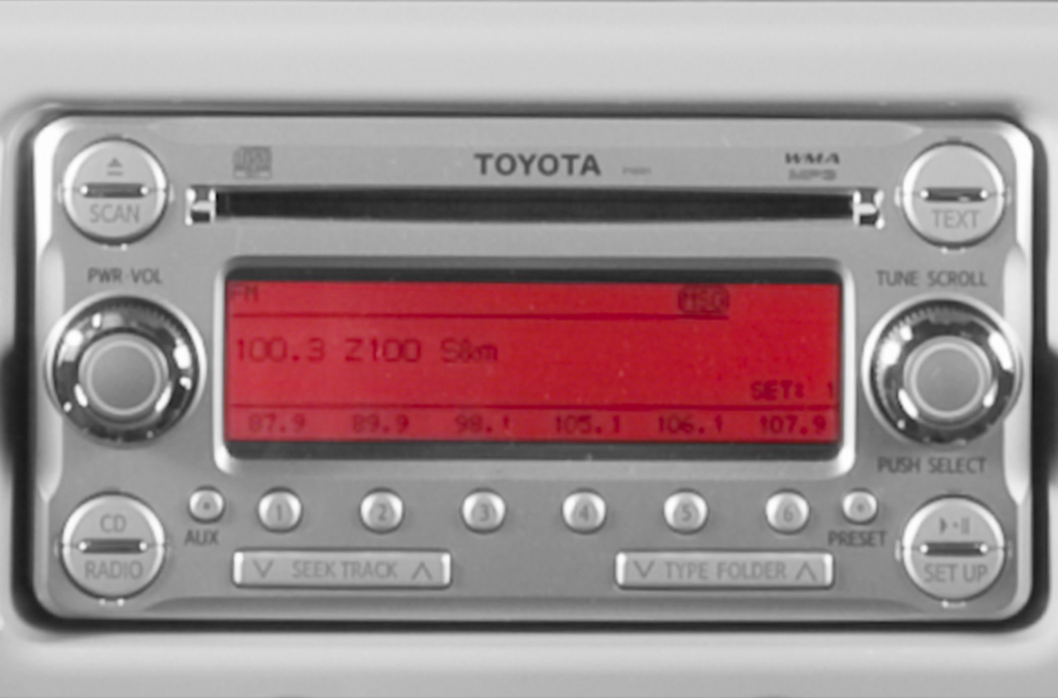 Toyota FJ Cruiser original audio system with radio, CD player, and AUX input