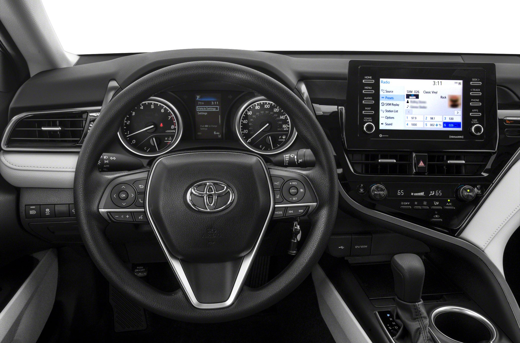 Modern dashboard with multifunction steering wheel and infotainment screen