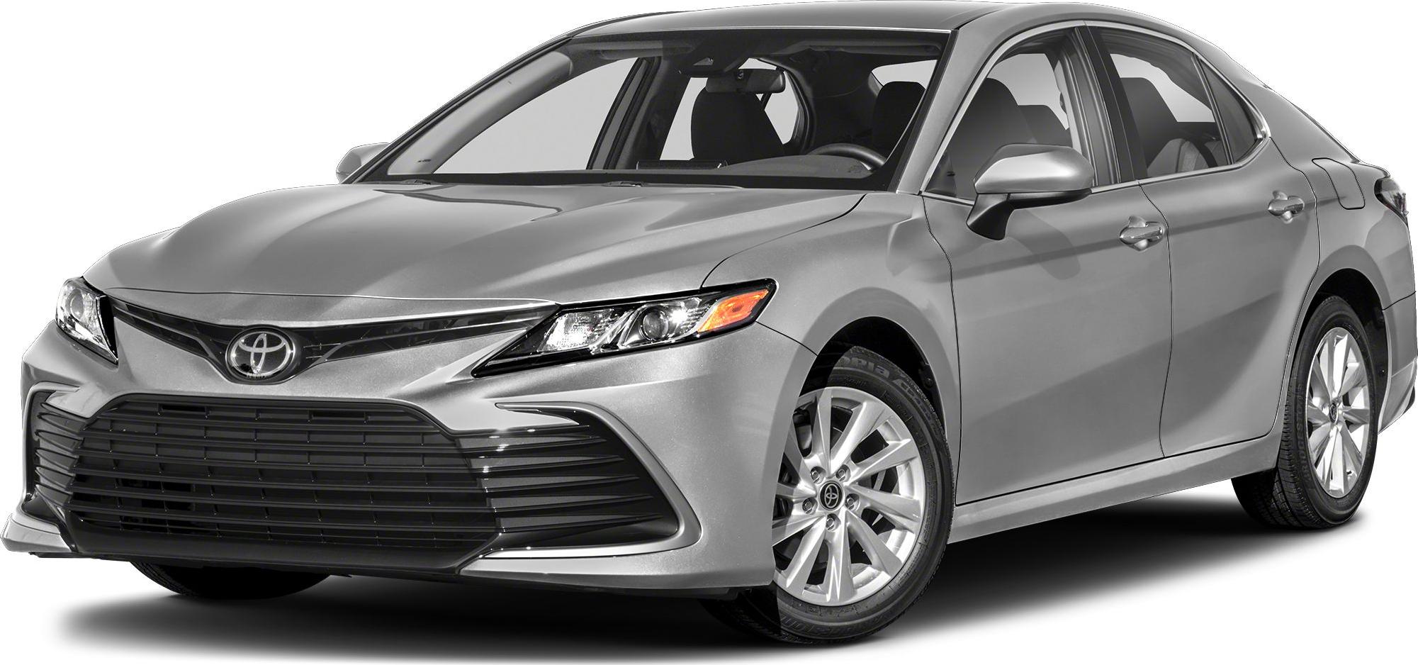 Modern sedan front view with LED headlights and alloy wheels