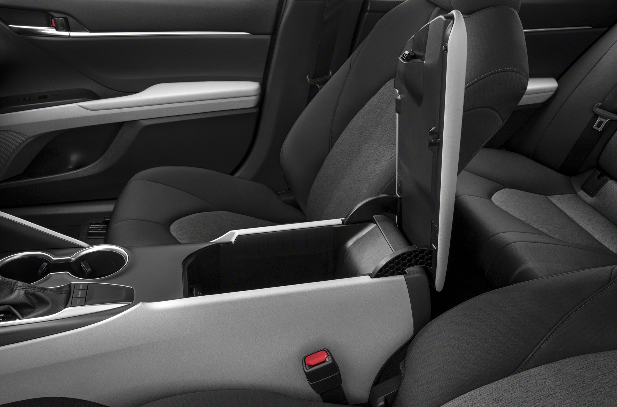 Open center console storage and two-tone front seat upholstery