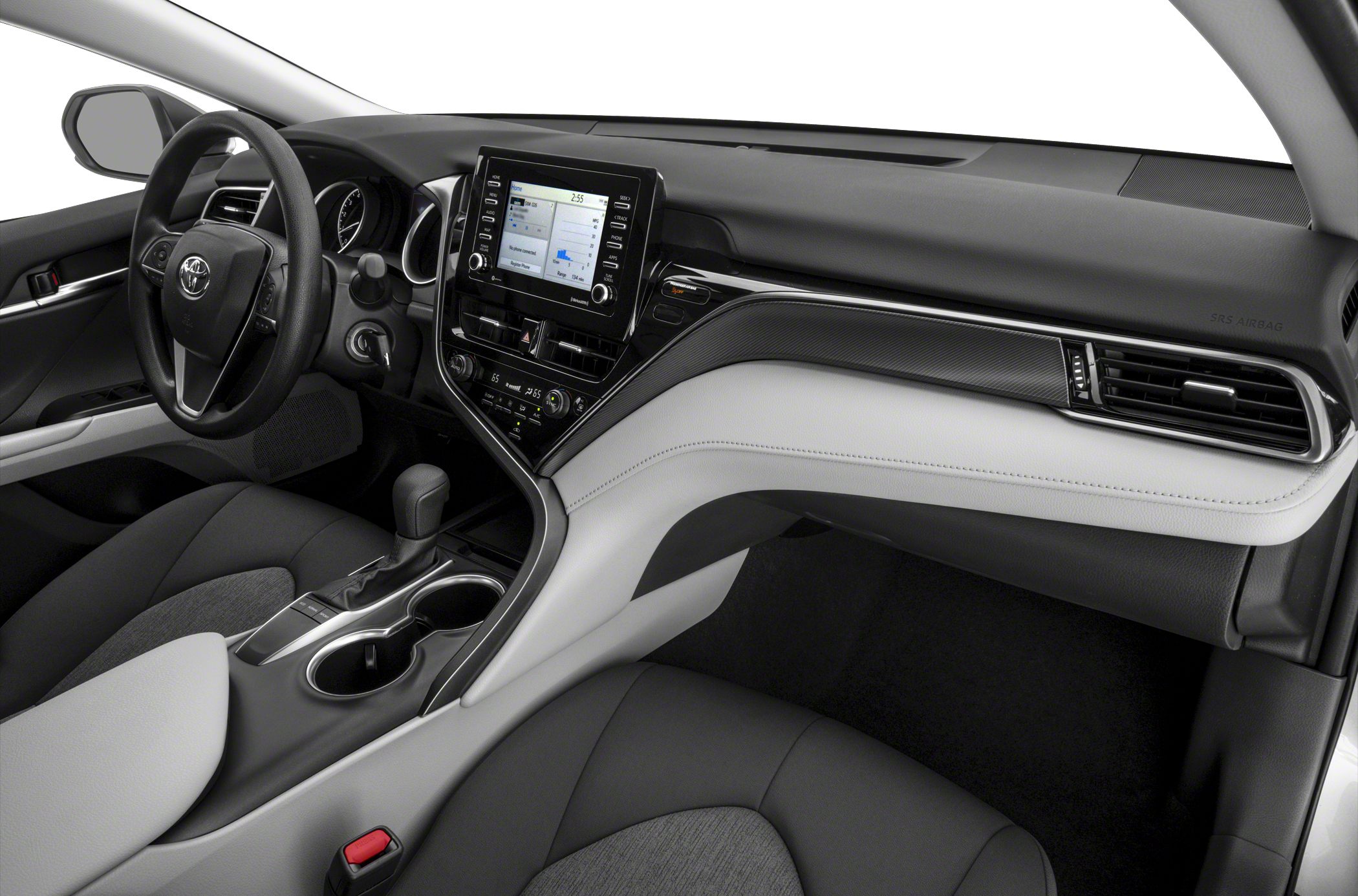 Modern car interior with touchscreen infotainment and ergonomic dashboard design
