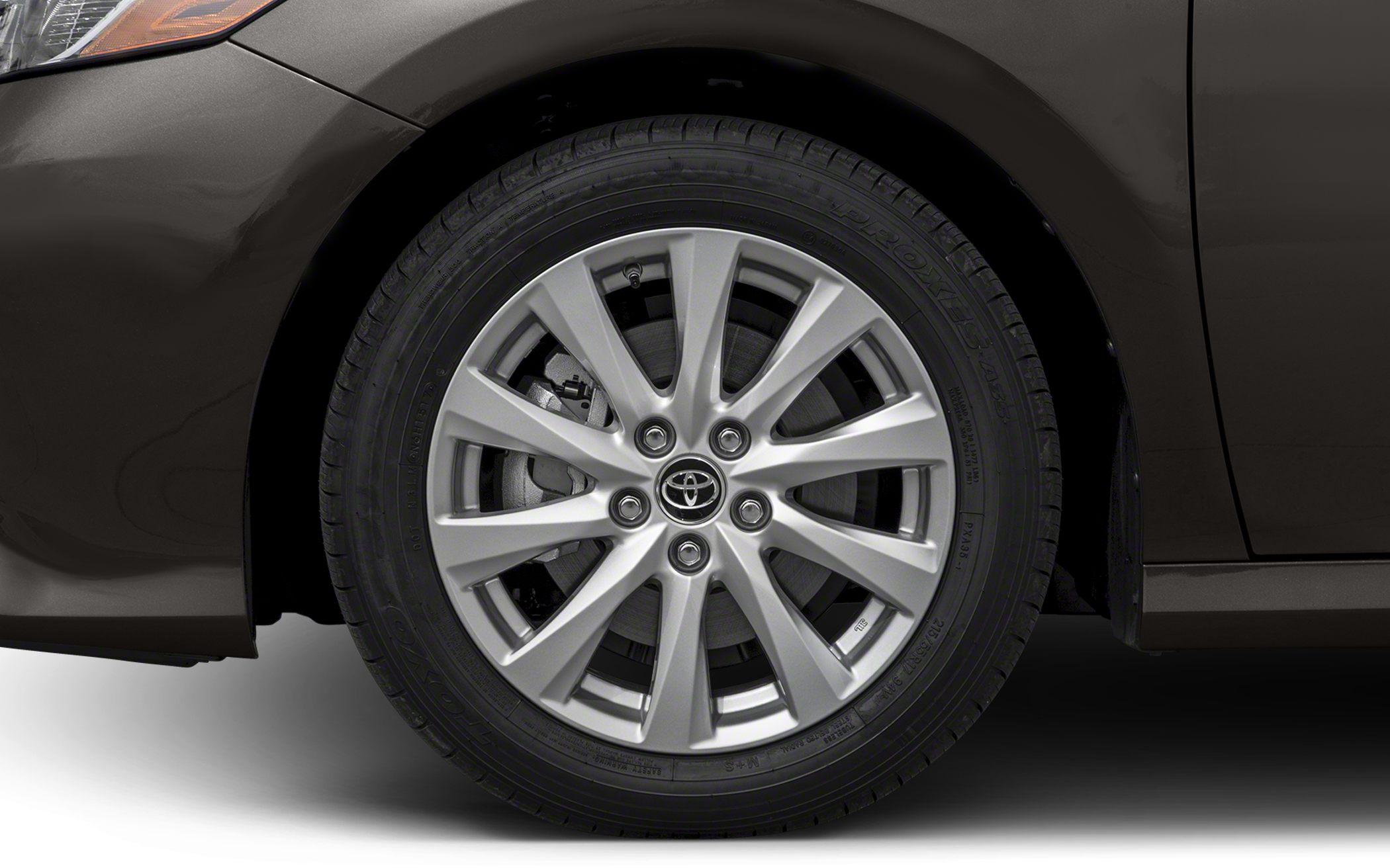 Close-up of alloy wheel and tire with visible brake disc
