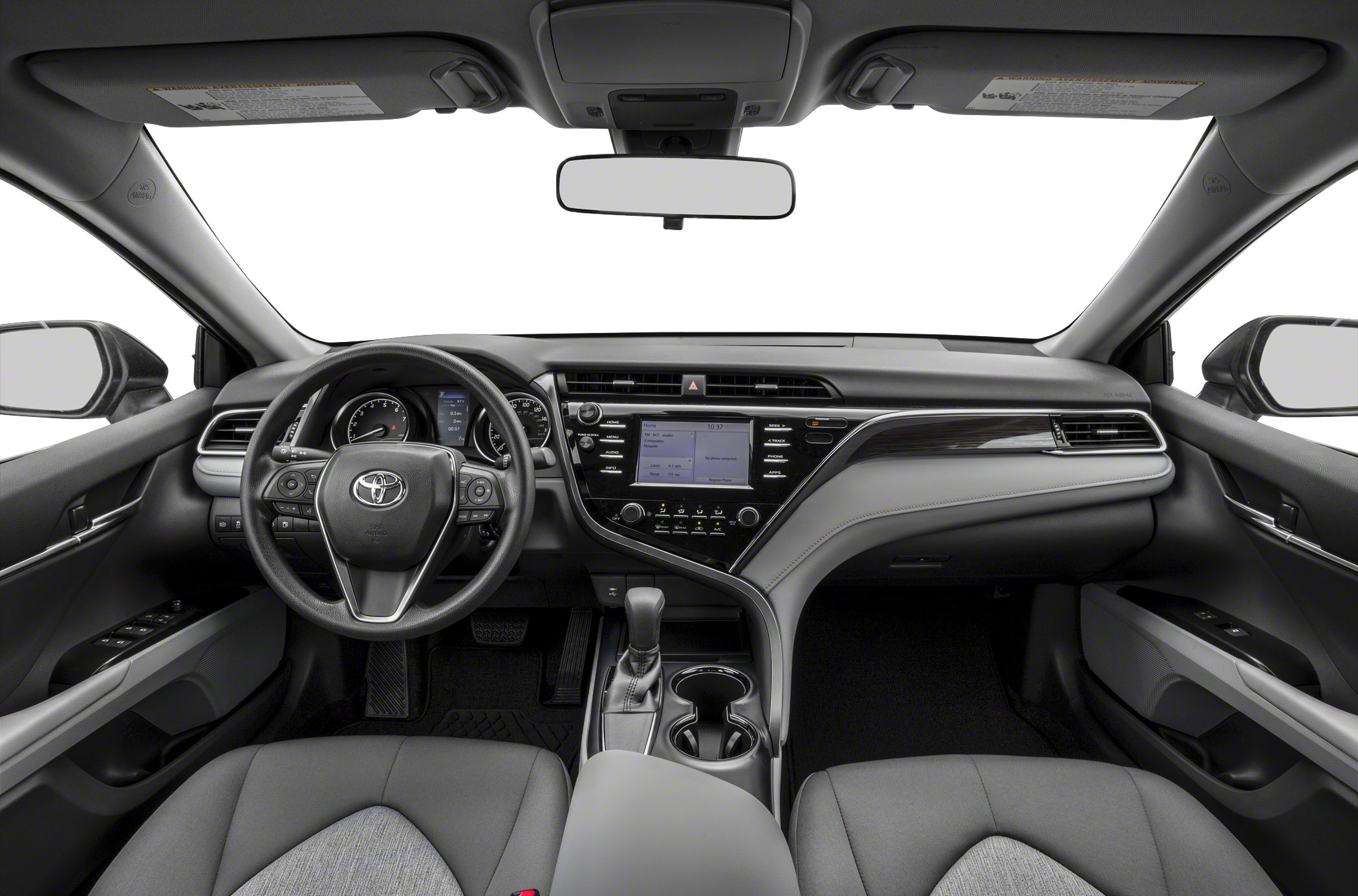 Modern dashboard with touchscreen and multifunction steering wheel