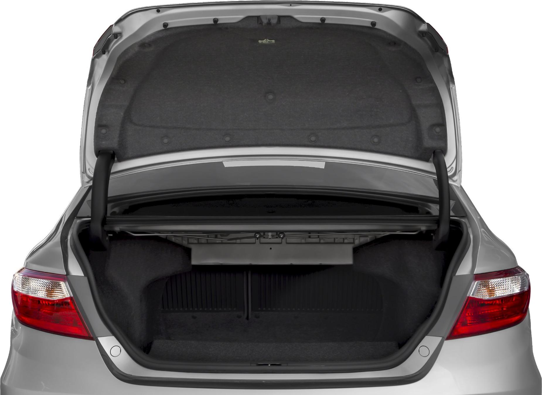 Open trunk rear view with visible spacious interior and trunk lining