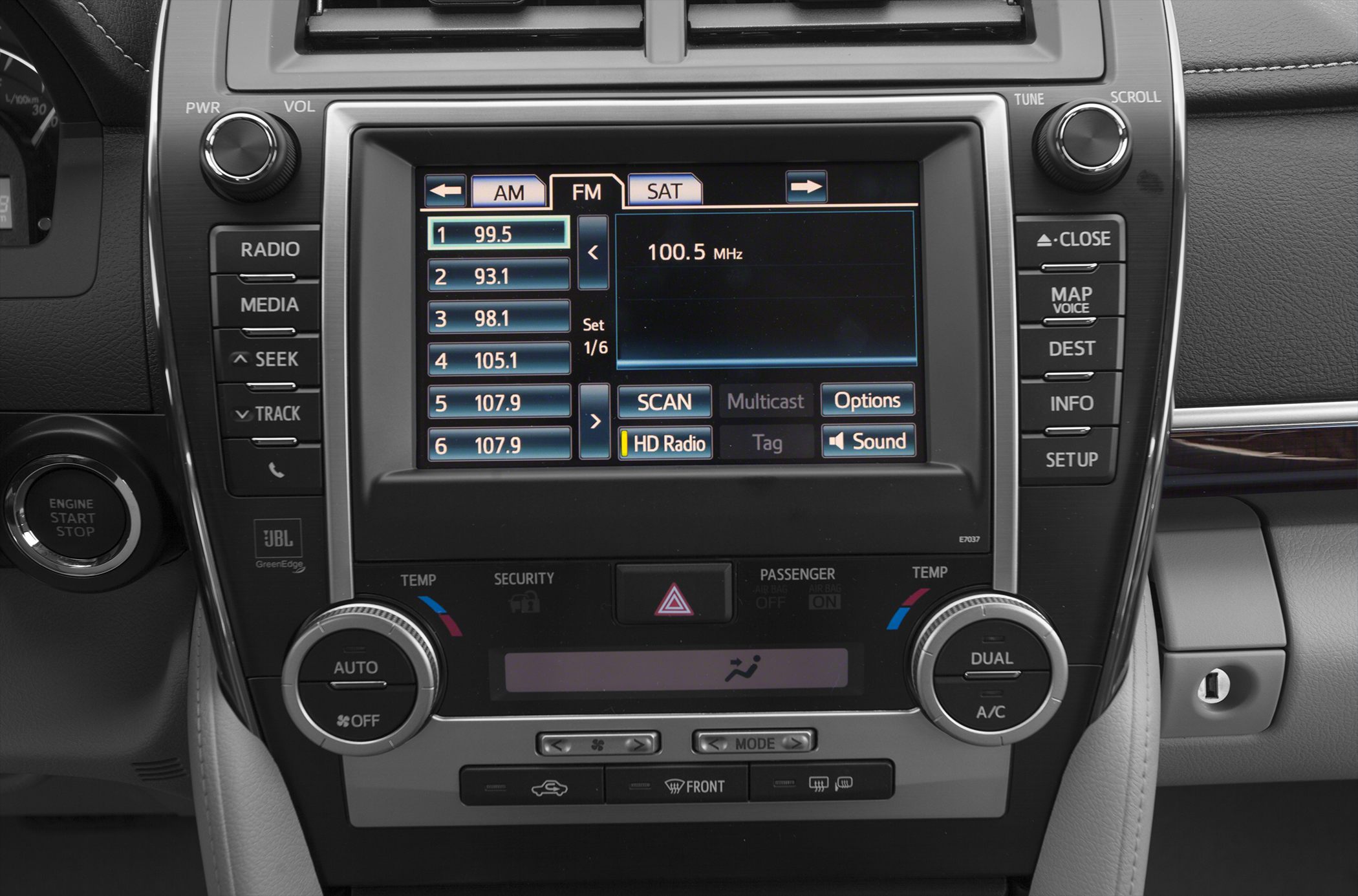 Stereo system with radio presets and dual temperature controls