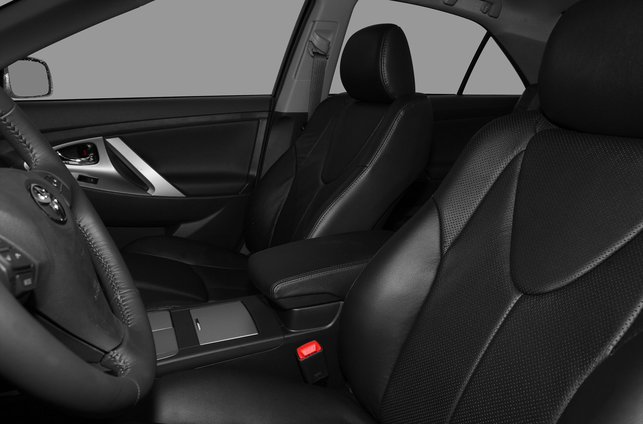Black leather front seats and center armrest interior