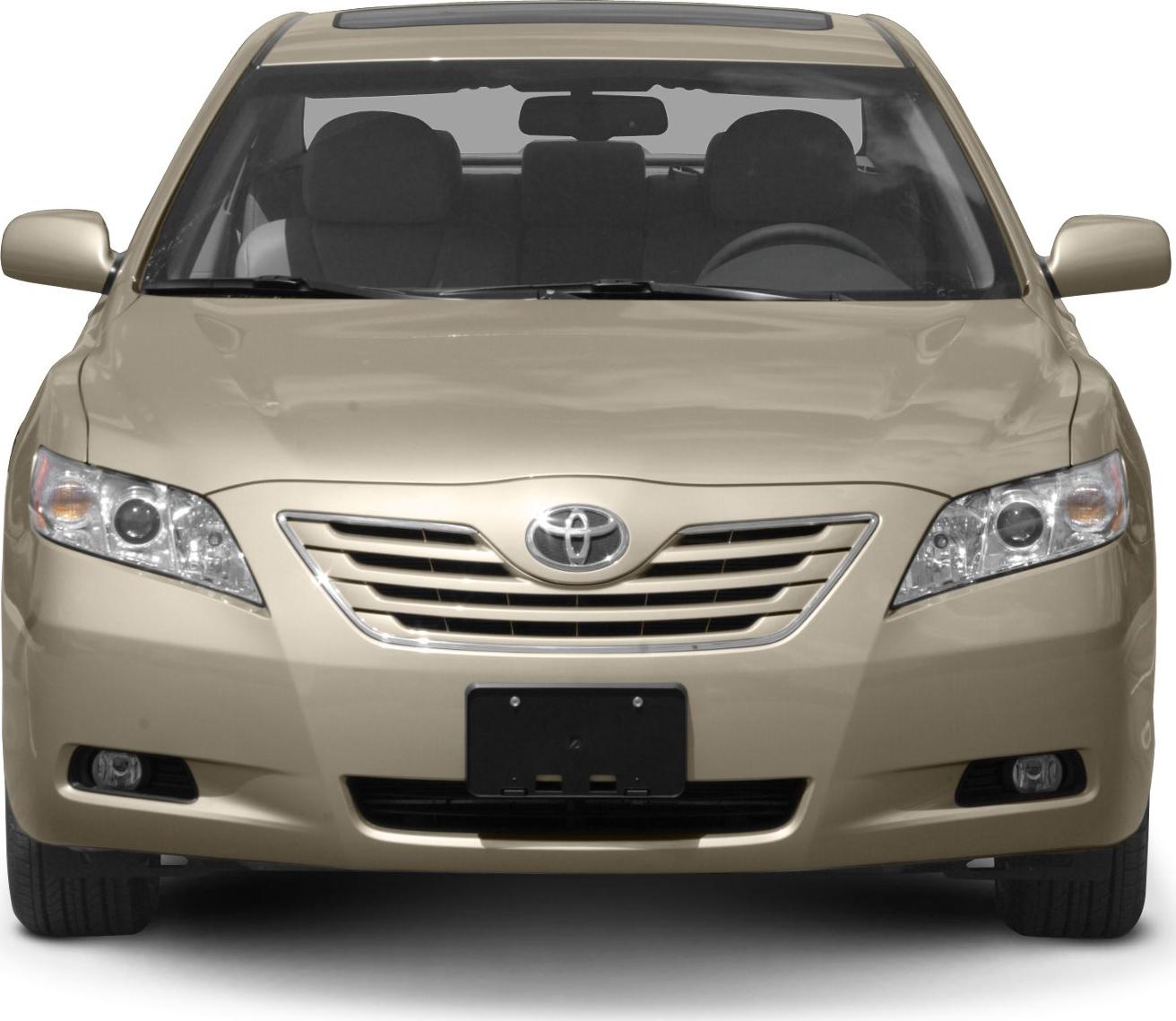 Front view with distinctive grille and clear headlights of mid-size sedan