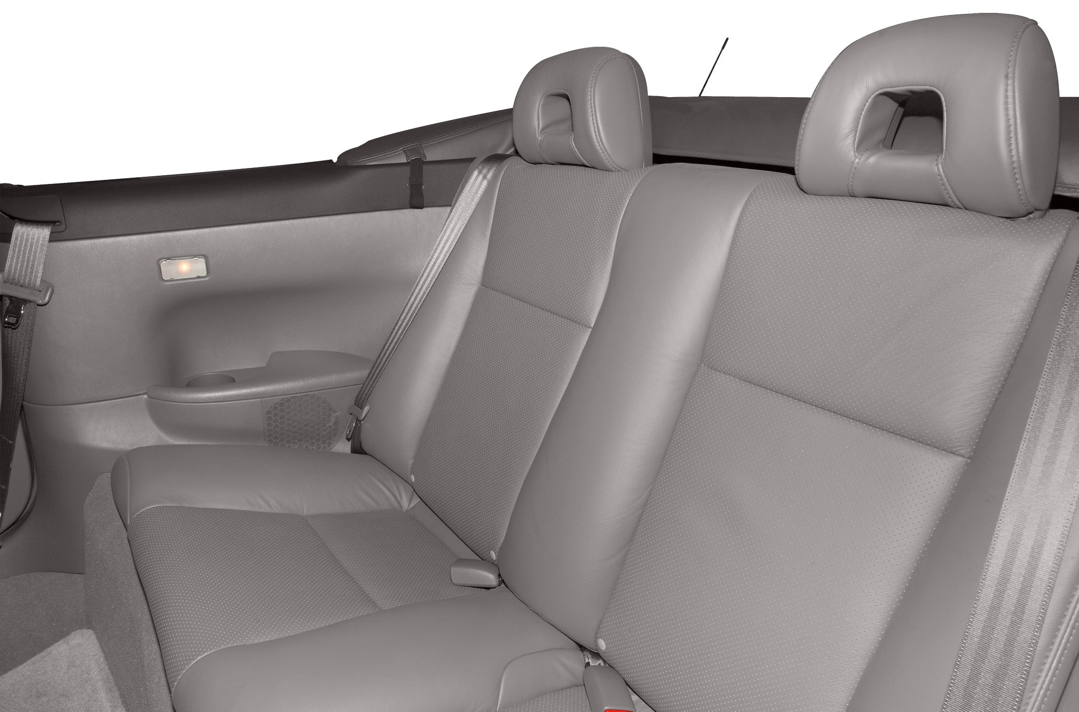 Rear leather seats with integrated headrests and seat belts