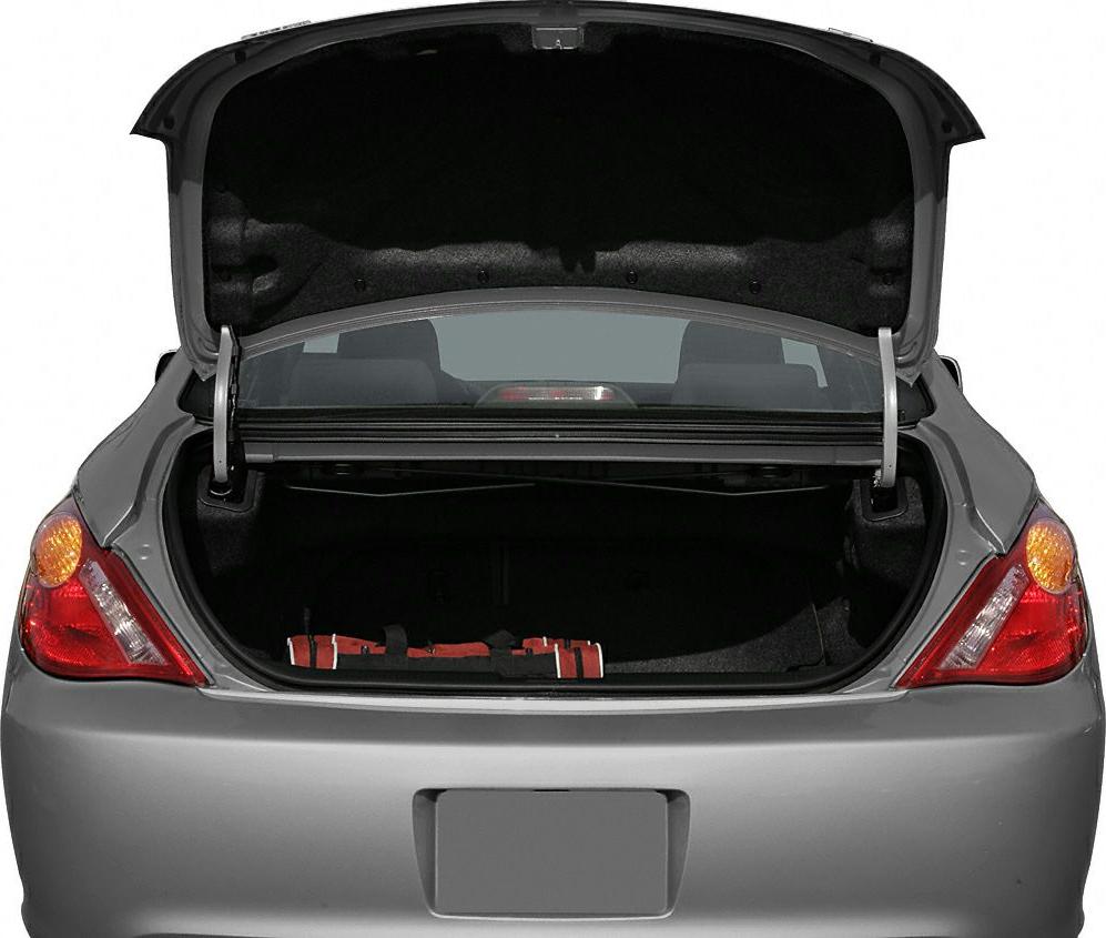 Open trunk and illuminated taillights of a sporty coupe rear view