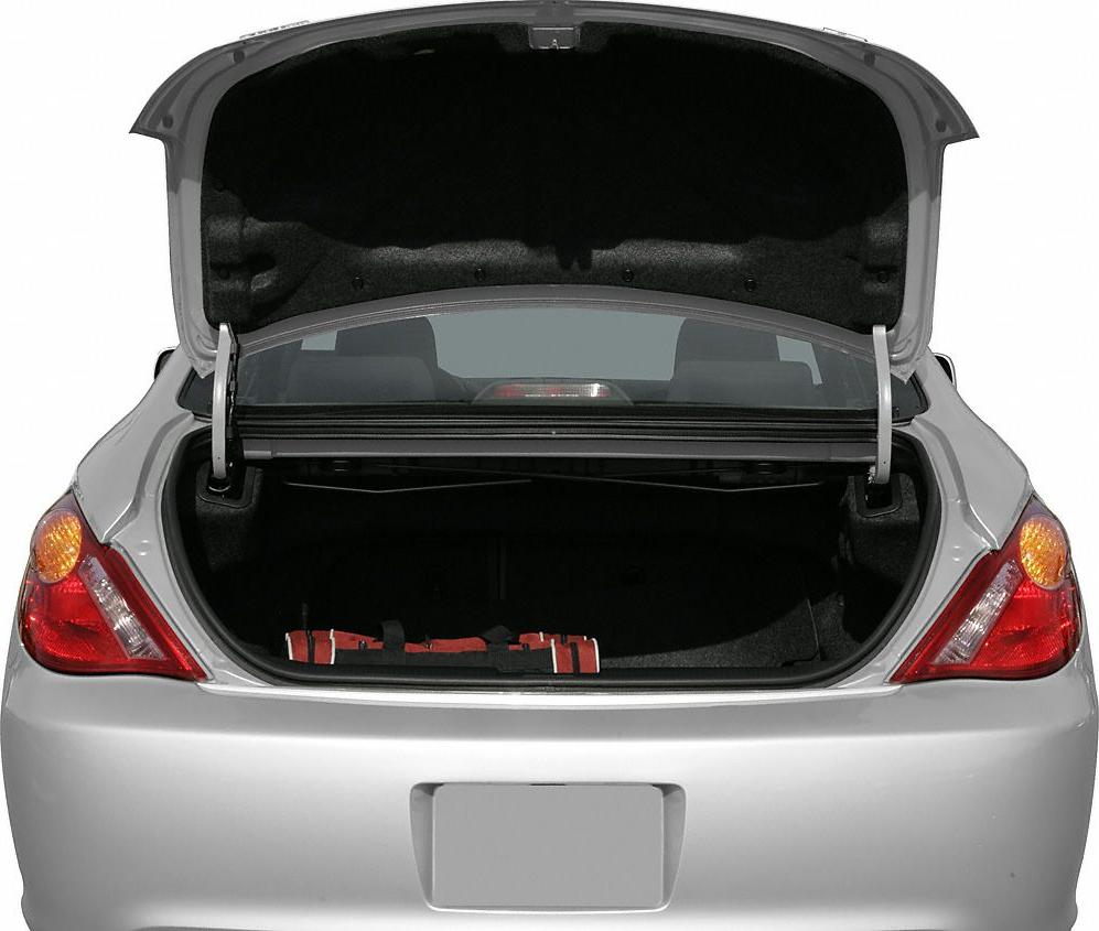 Rear view with open trunk and taillights of mid-2000s sedan