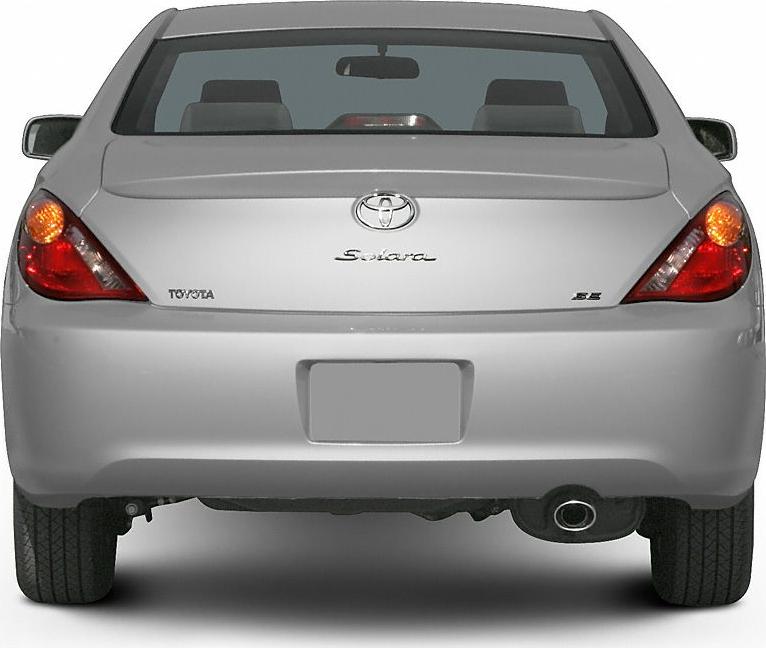 Rear view with taillights, badge, and exhaust pipe