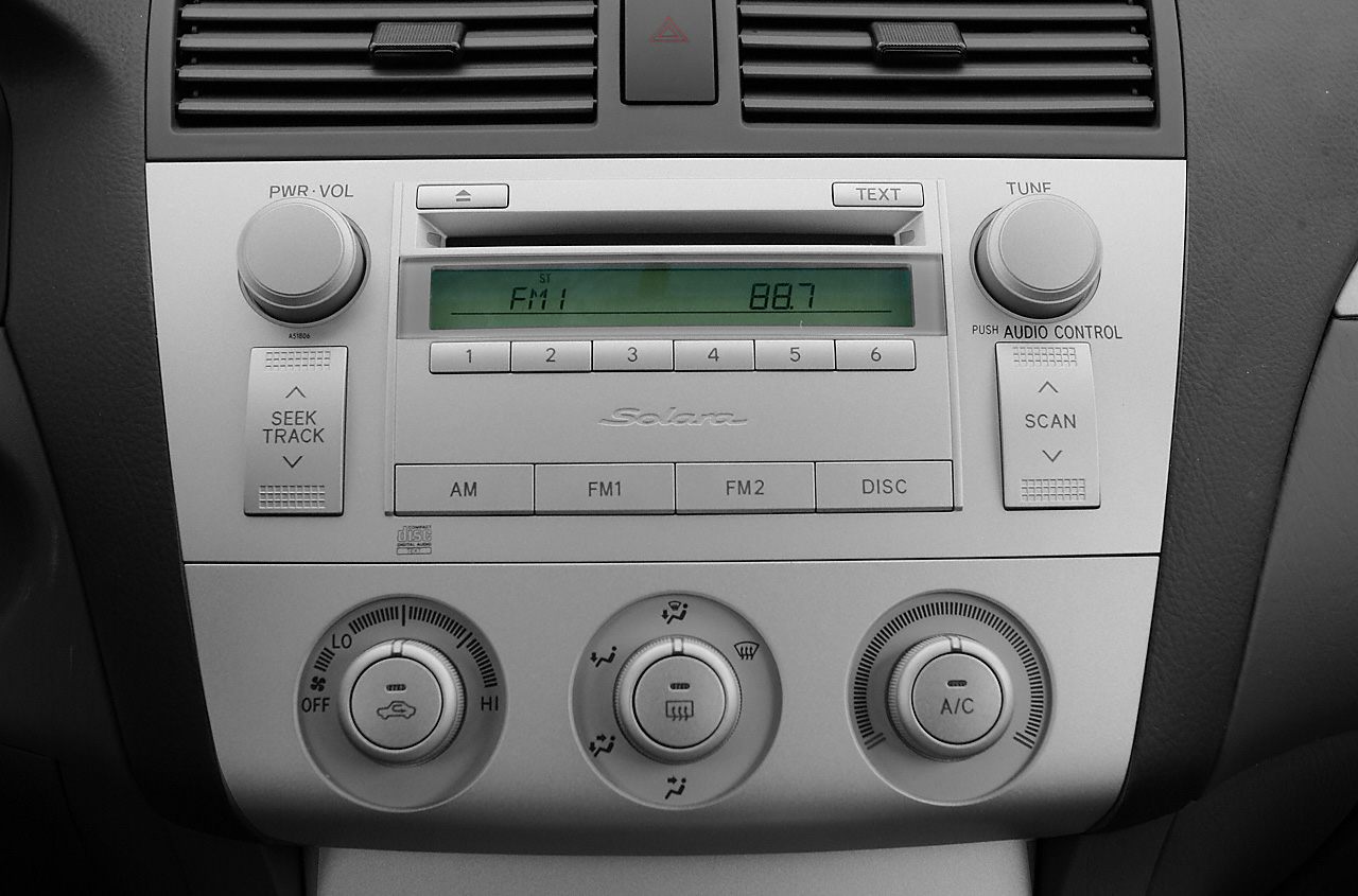 Radio and climate control panel with AM/FM and A/C knobs