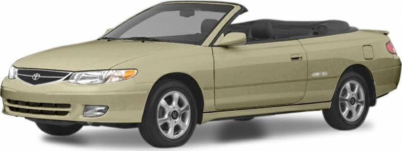 Front side view of 2001 convertible with beige body and soft top