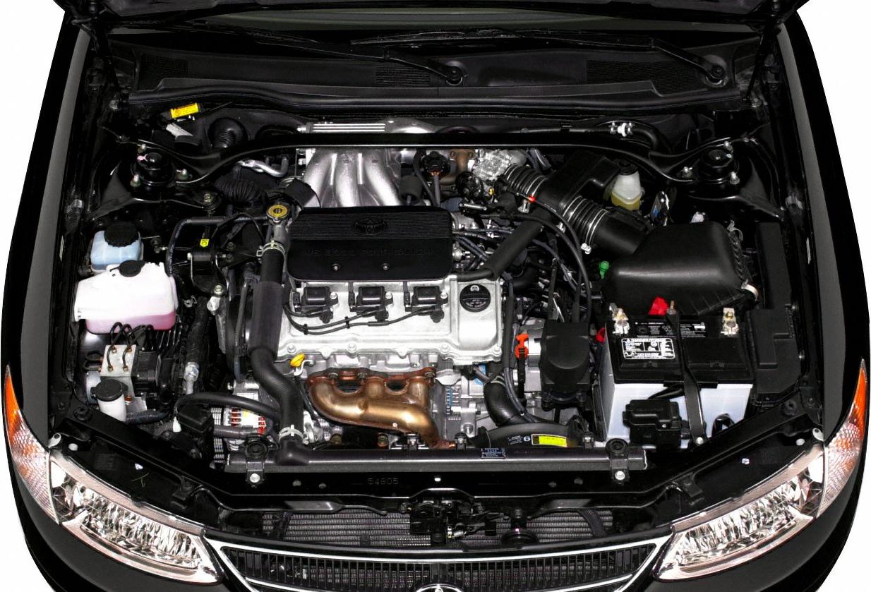 Engine bay with detailed view of engine components and layout
