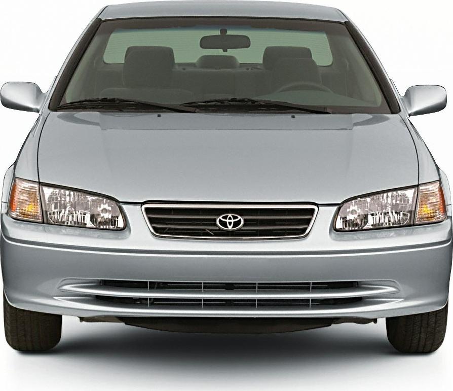 Front view showing grille, headlights, and bumper of a sedan