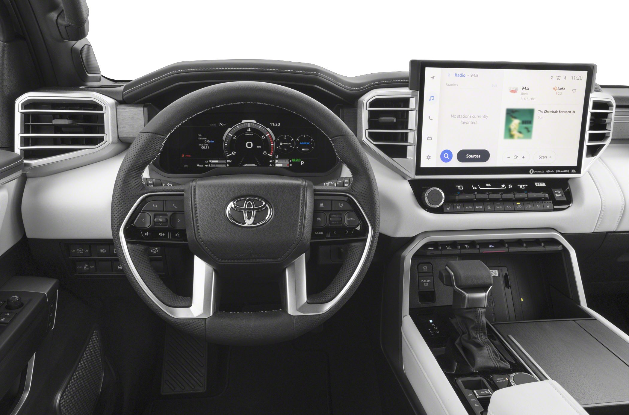 Digital dashboard and touchscreen infotainment with multifunction steering wheel