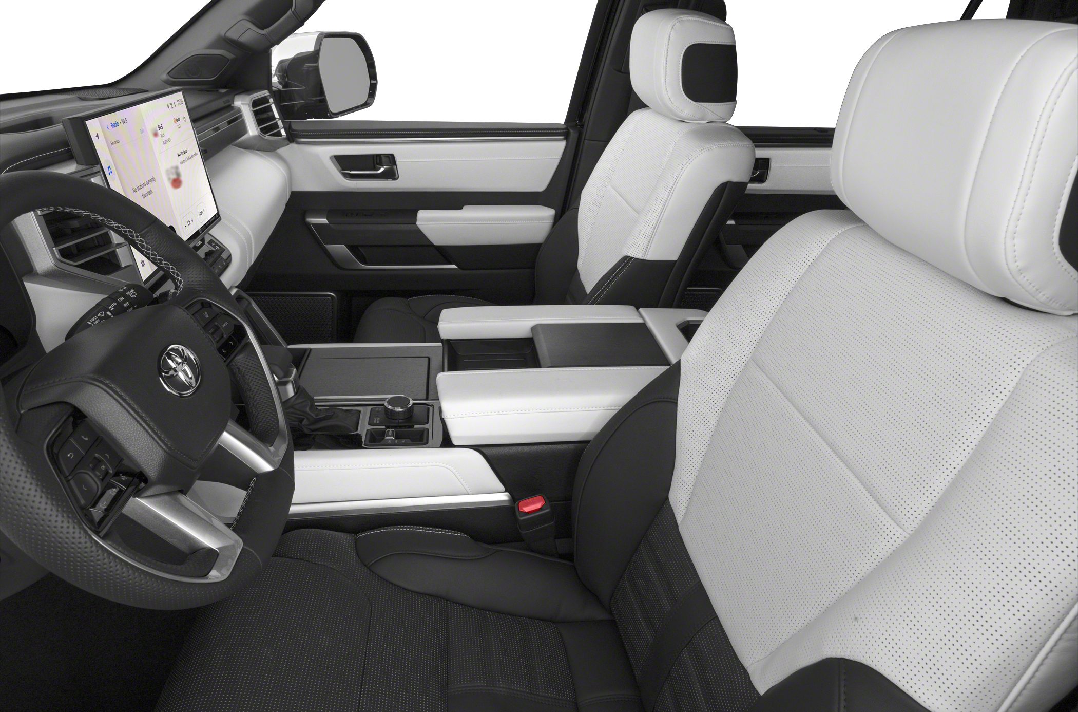 Luxury black and white leather interior with touchscreen infotainment