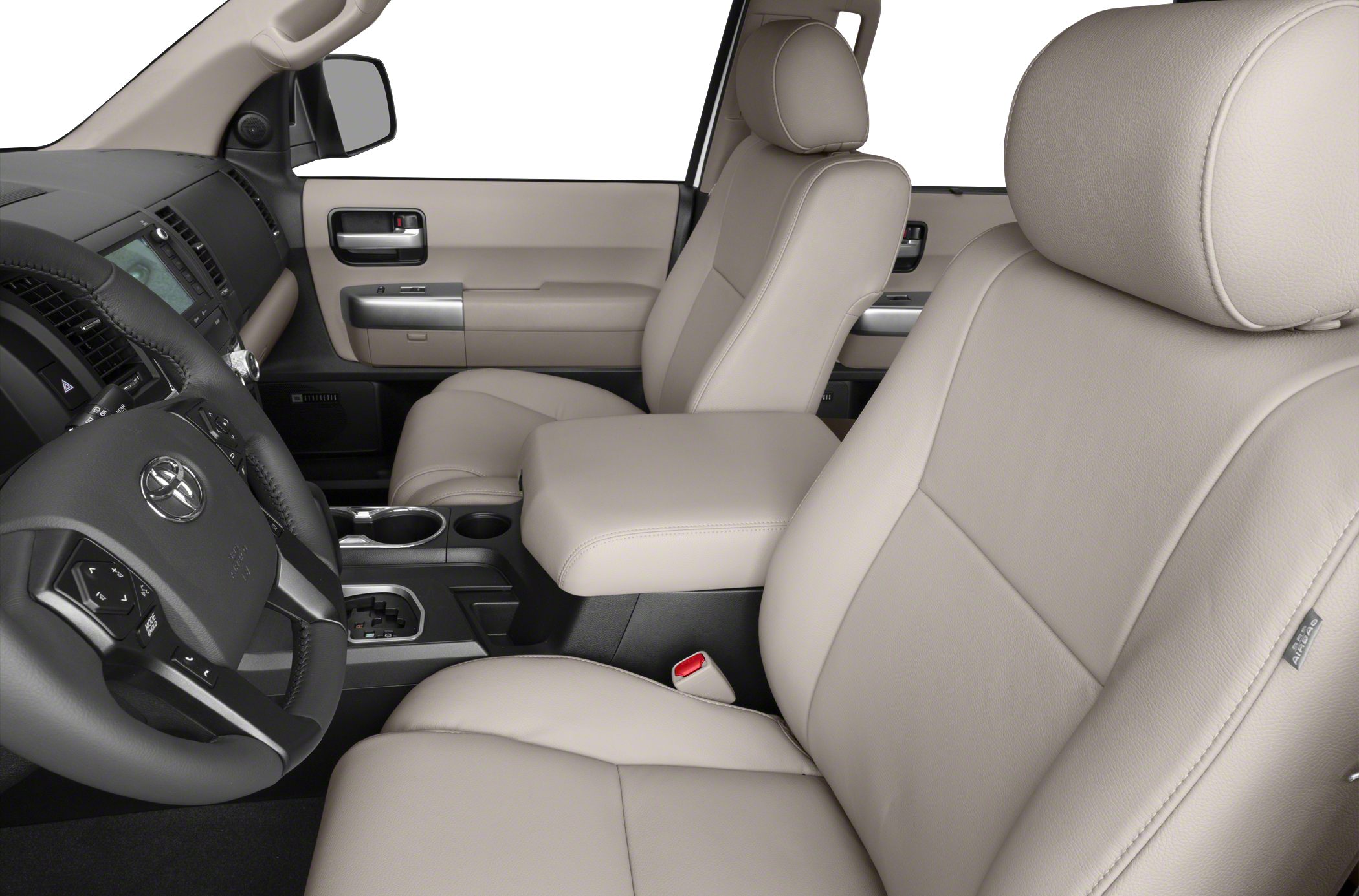 Beige leather seats and modern dashboard with center console