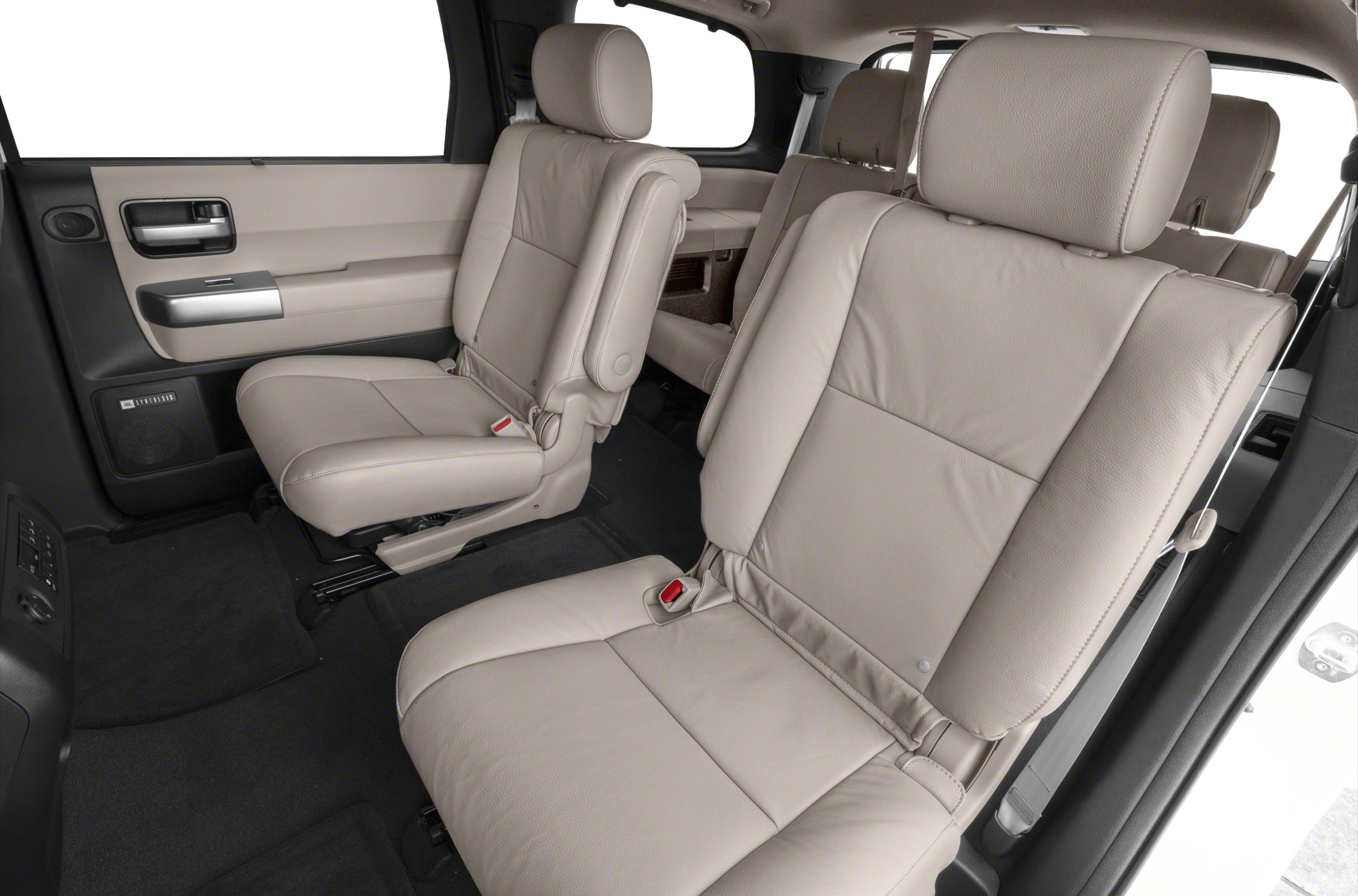Beige leather rear seating with spacious multi-row layout