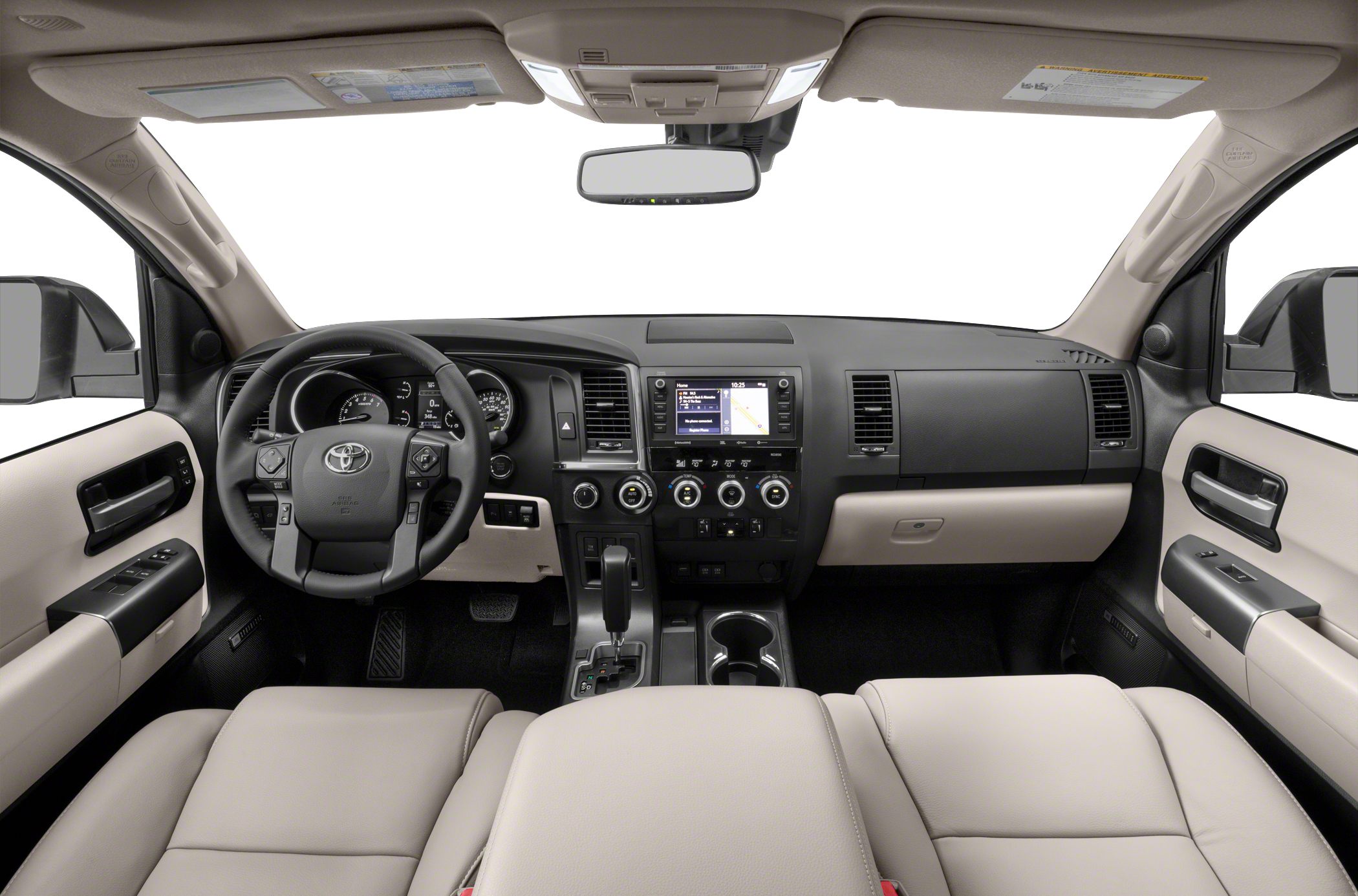 Dashboard and center console with steering wheel and infotainment screen