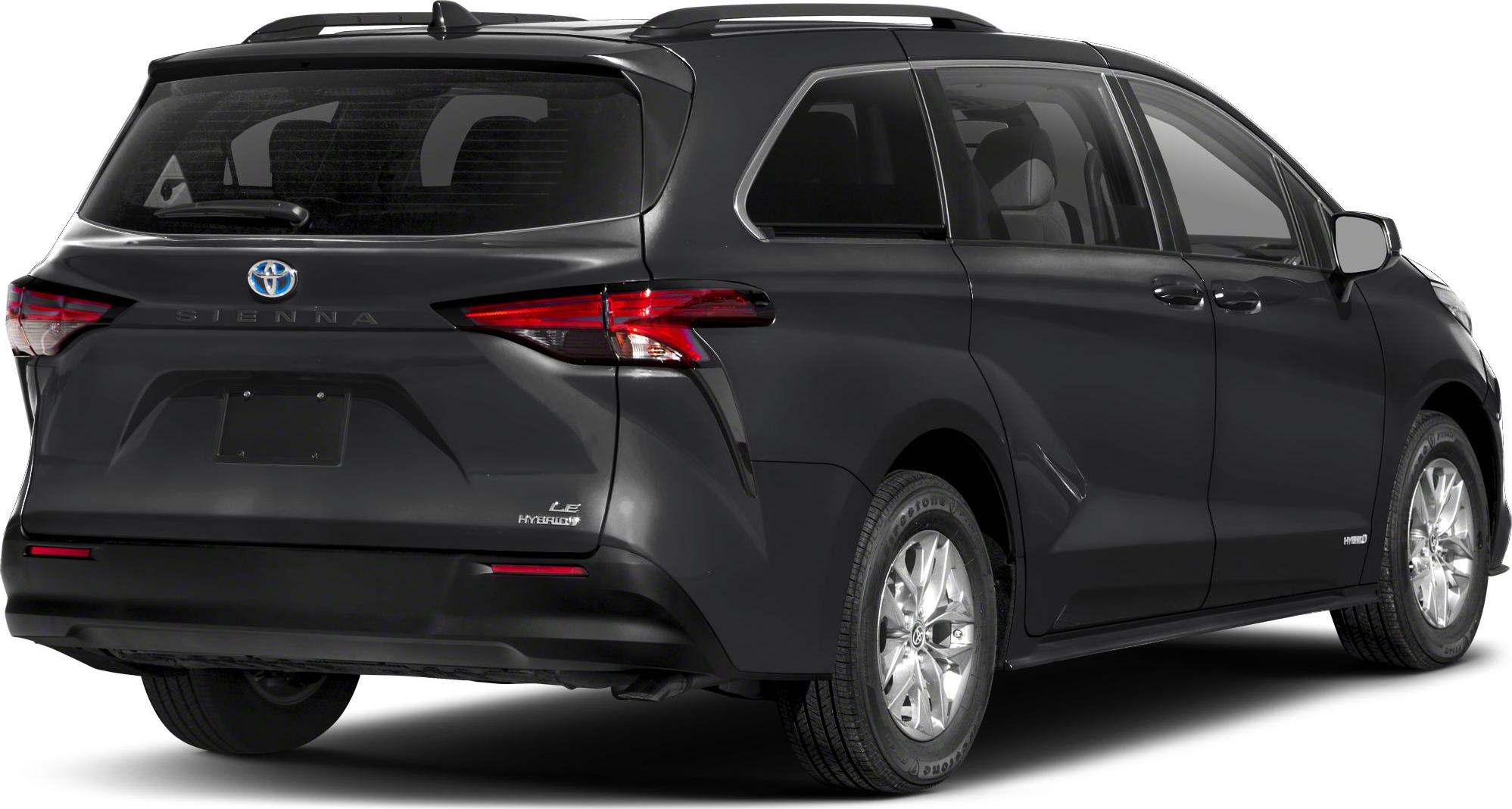 Rear and side profile of a hybrid minivan with sleek taillights and alloy wheels