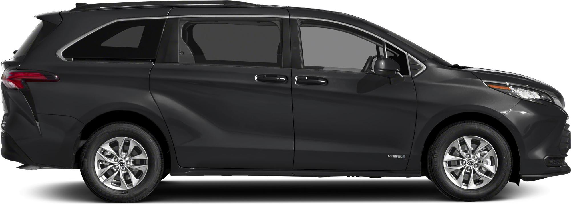 Sleek side profile of hybrid minivan with smooth lines and sliding doors