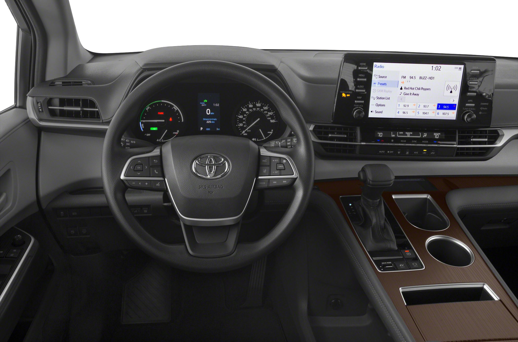 Modern dashboard with touchscreen and multi-function steering wheel