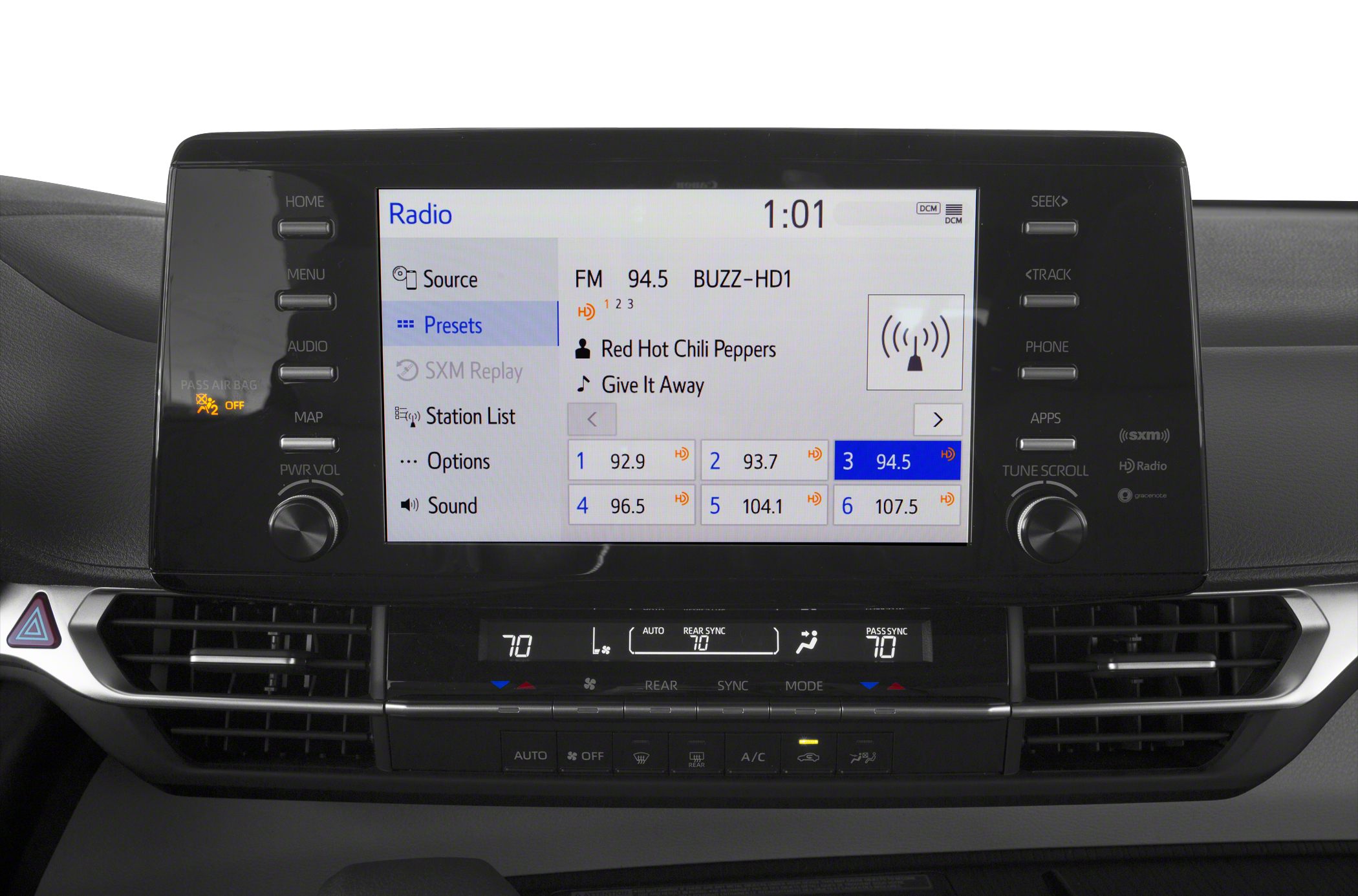 Touchscreen infotainment system and climate control panel
