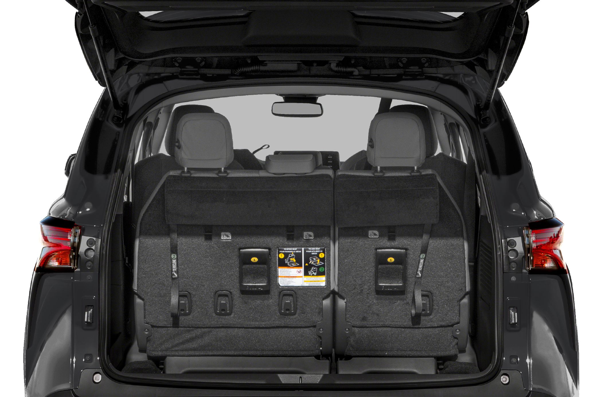 Foldable rear seats and spacious cargo area inside a minivan