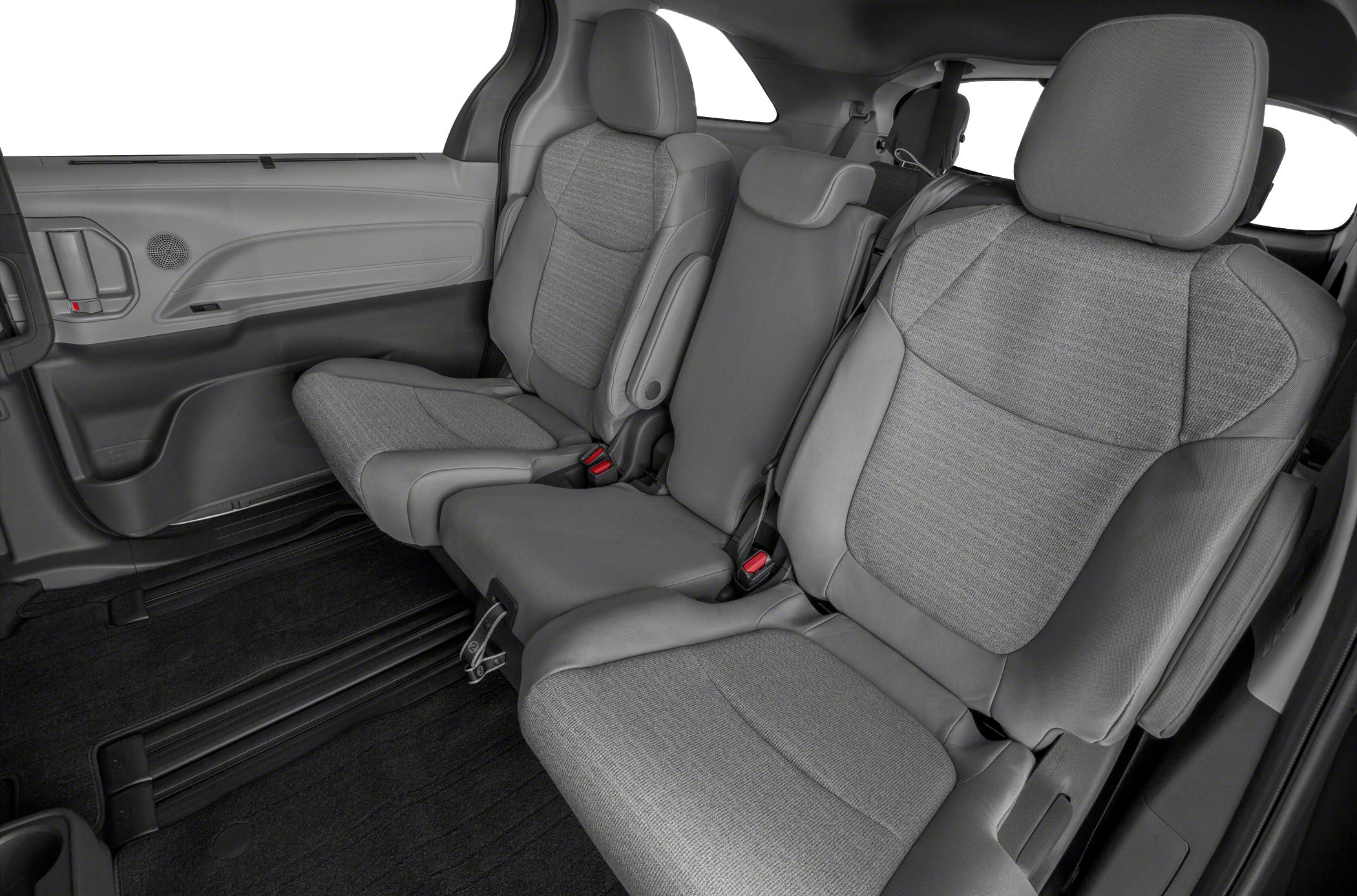 Rear seats of a minivan with ergonomic design and premium upholstery