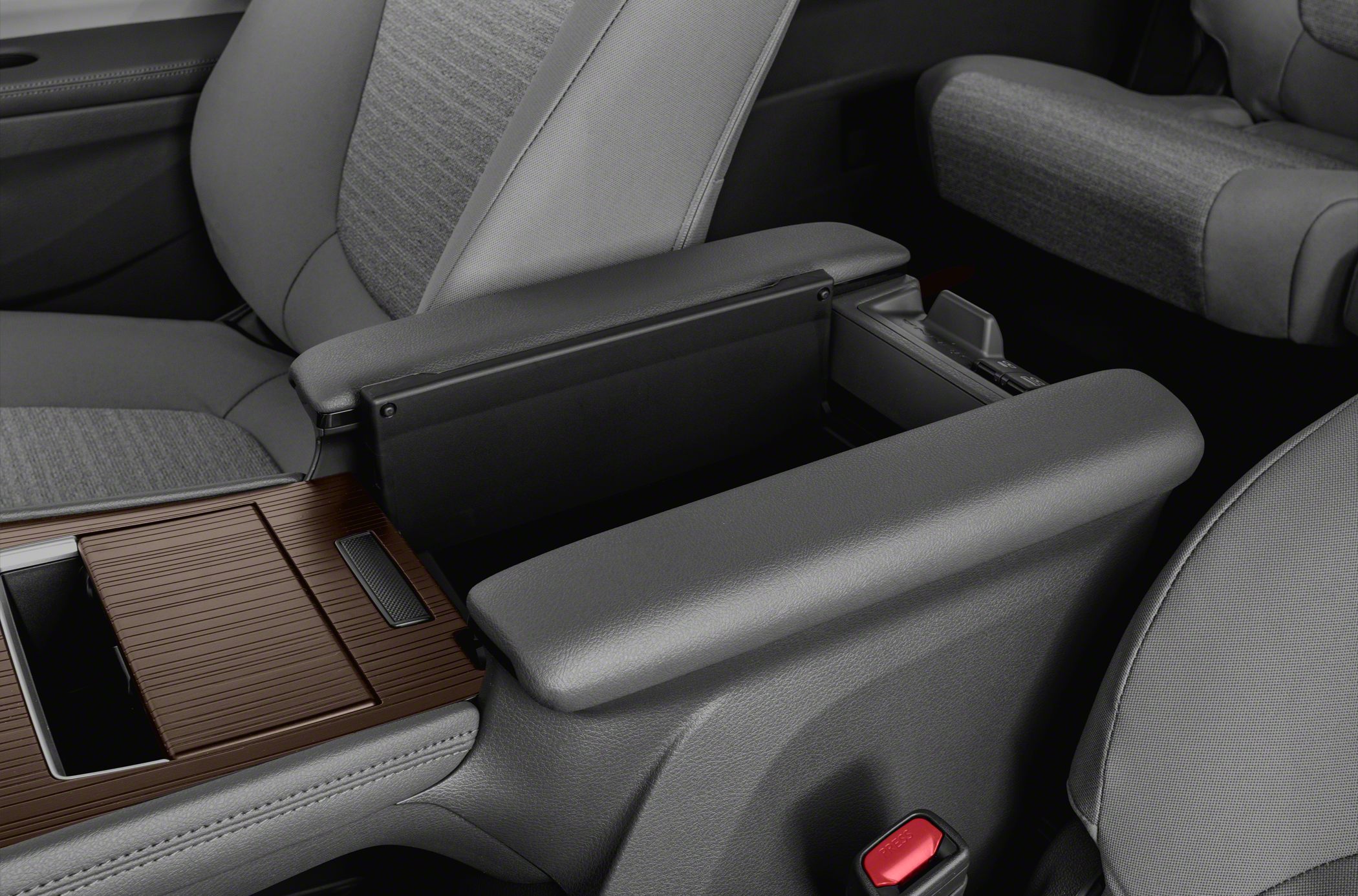 Spacious interior center console and storage compartment with fabric seats