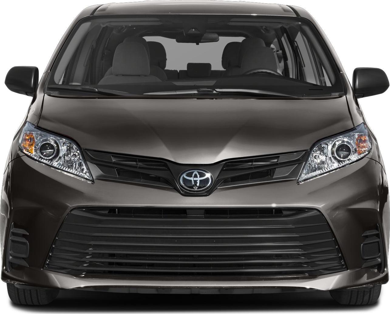 Front close-up showing redesigned headlights and grille of a minivan