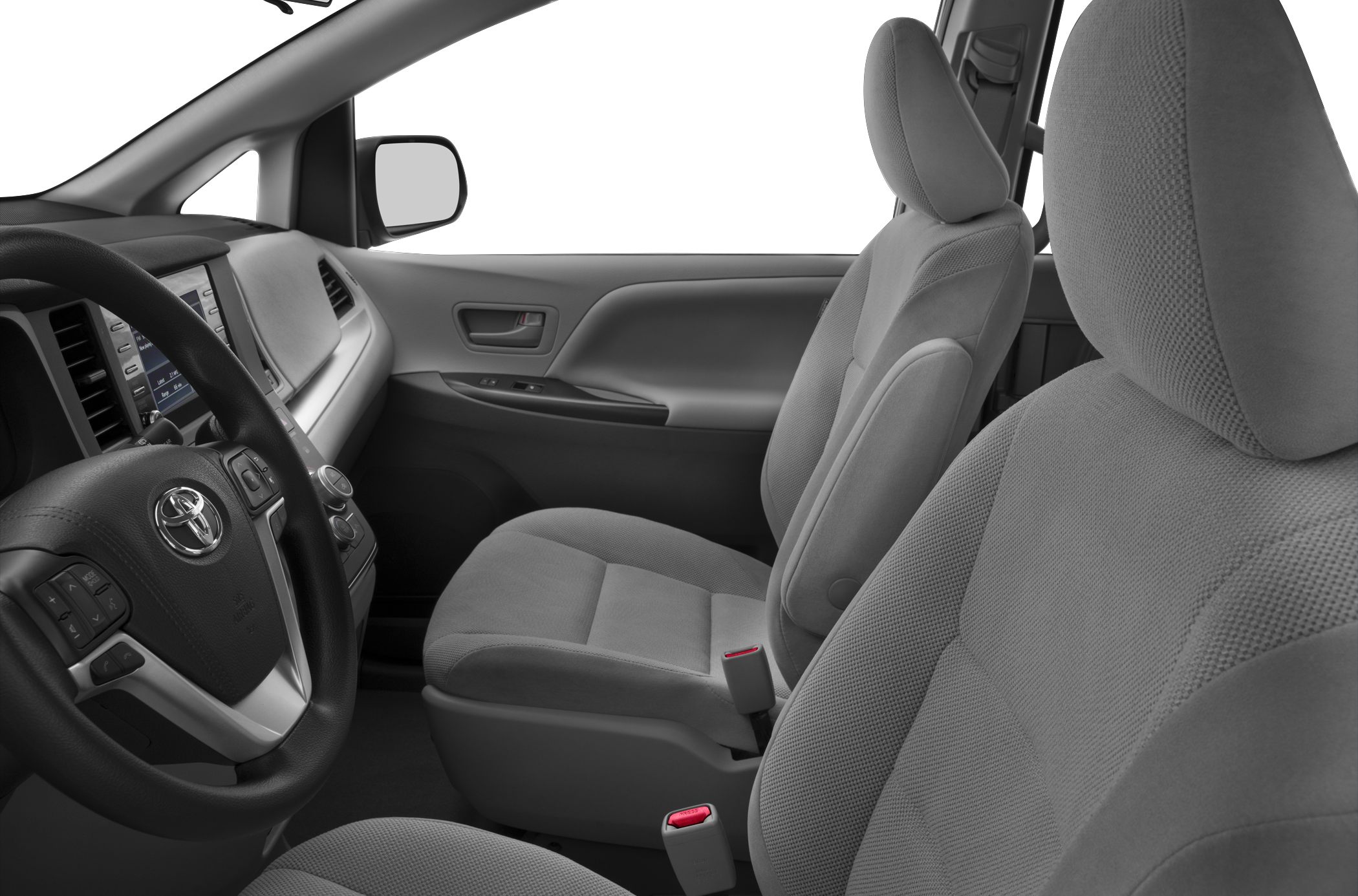 Front seats and dashboard with steering wheel and door panel