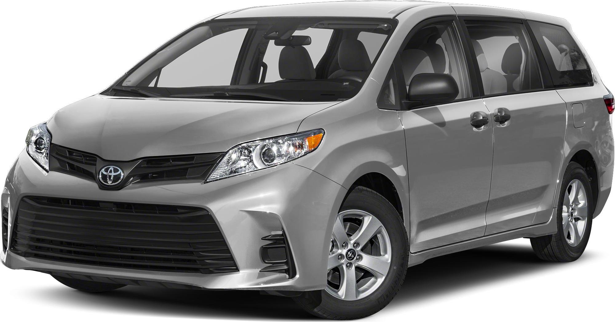 Front view of minivan with updated grille and alloy wheels