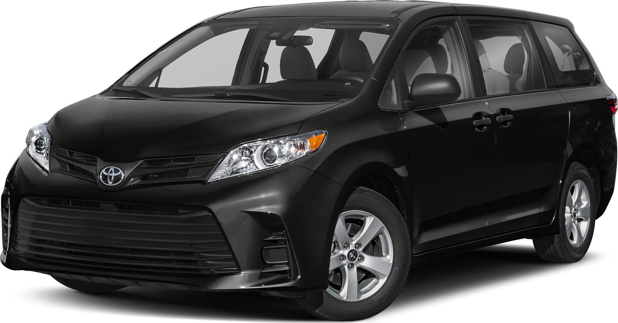 Black minivan front and side view with sleek headlights and sliding doors