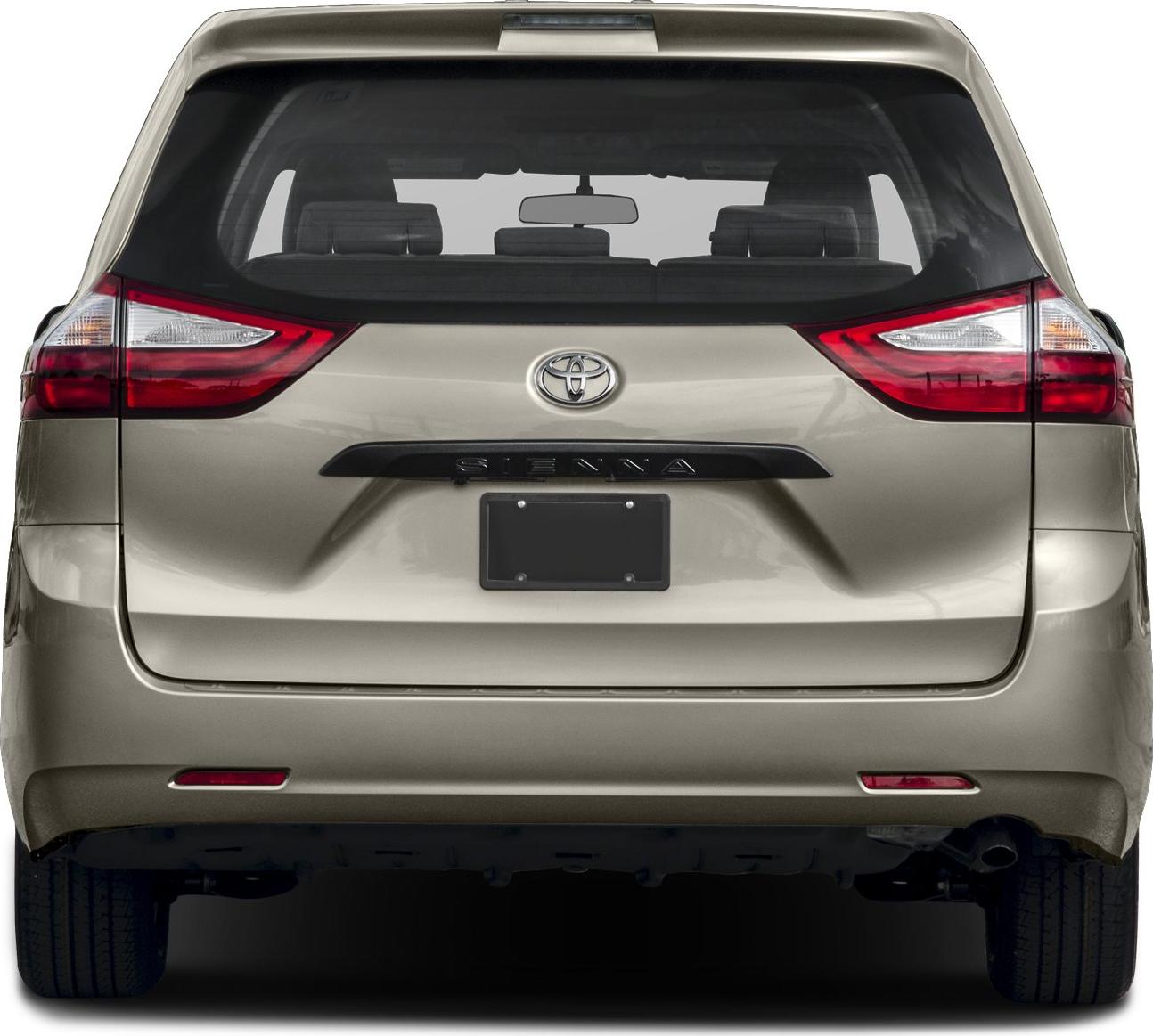Rear view of a minivan with distinct taillights and large rear window