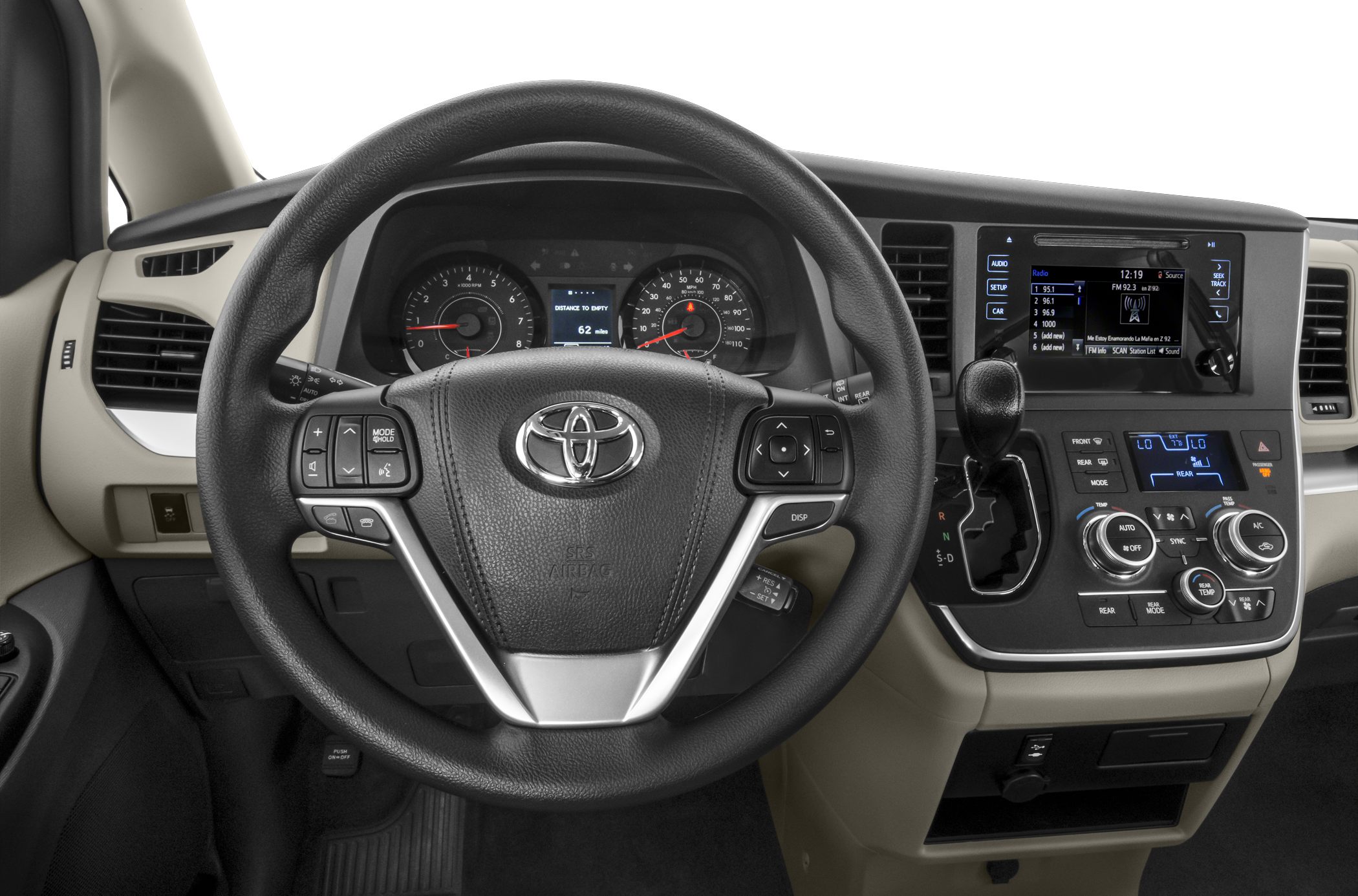 Steering wheel, dashboard, and infotainment system with climate control