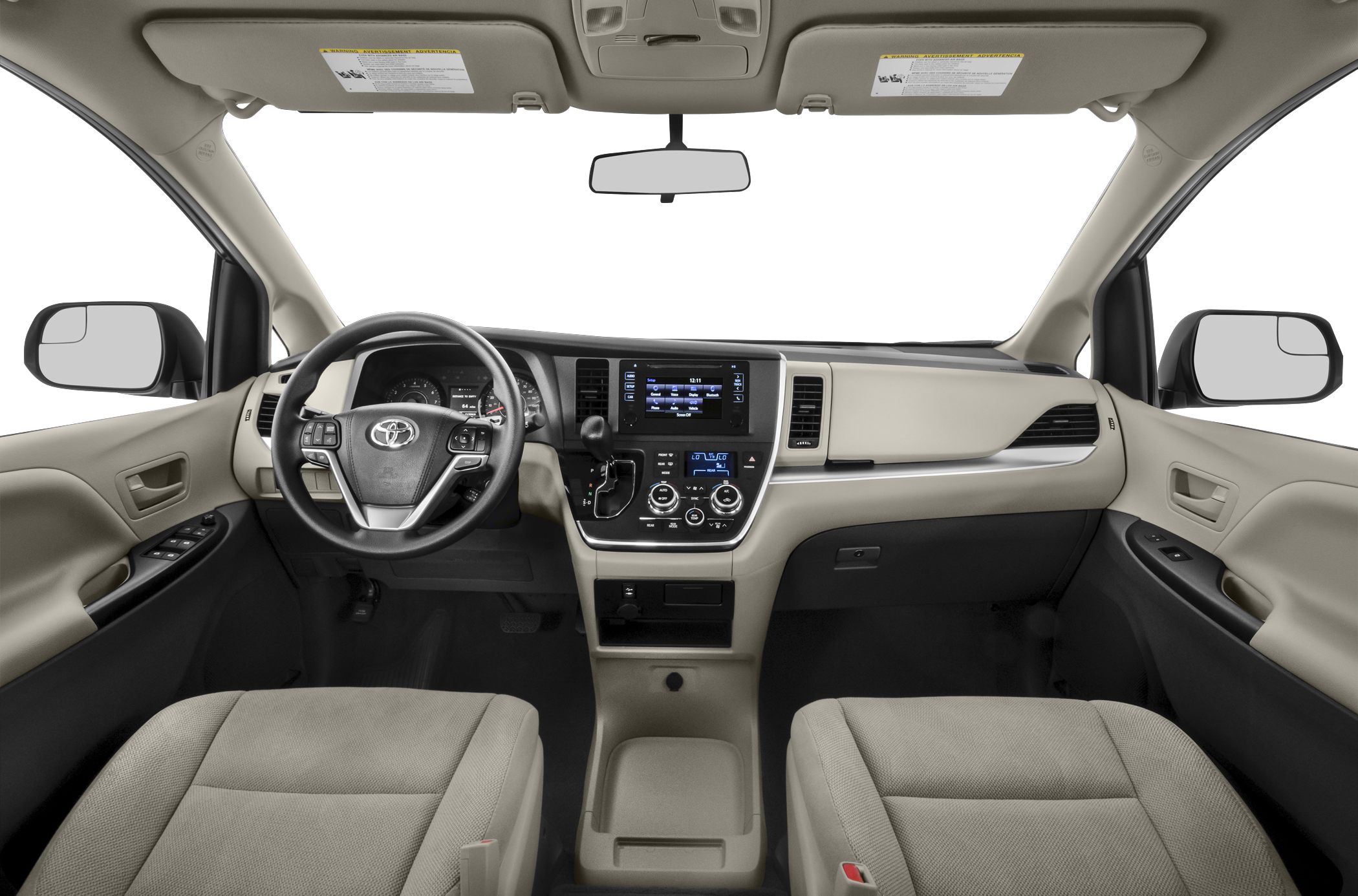 Modern dashboard with touchscreen and multifunction steering wheel.