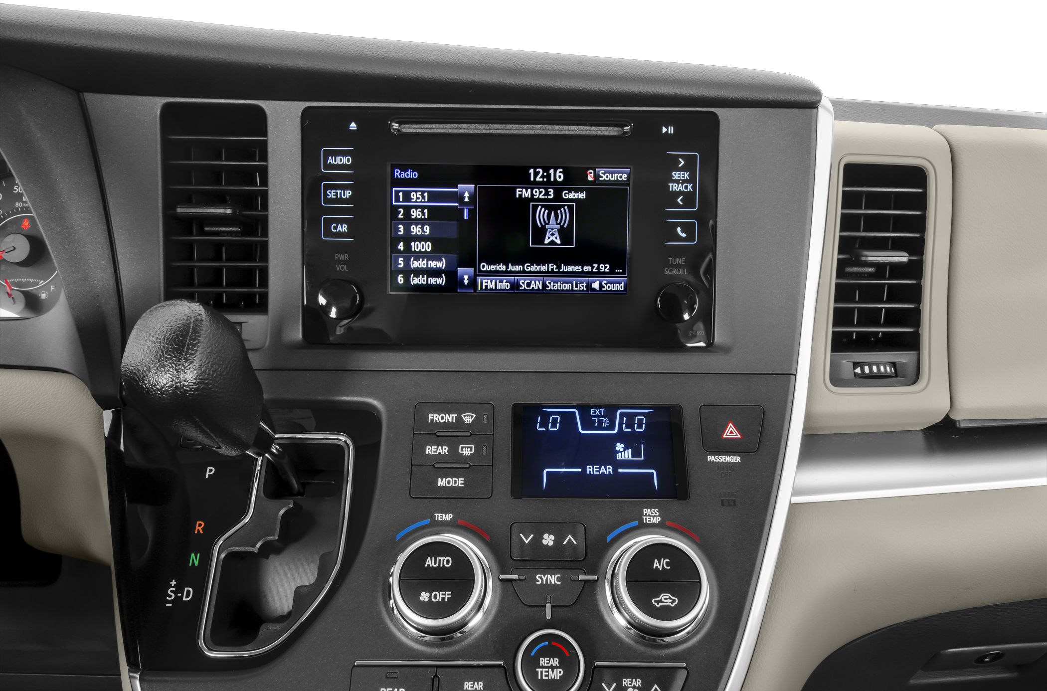 Dashboard with touchscreen audio and climate control interface