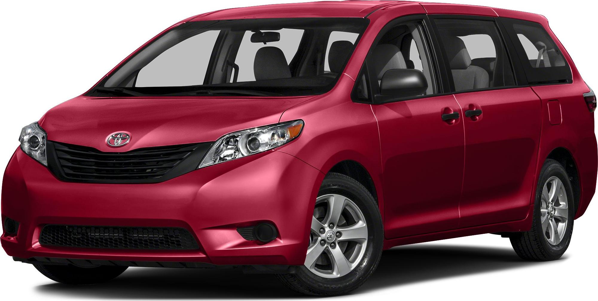 Red minivan with sliding doors and prominent headlights