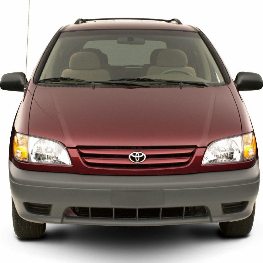 Front view of 1997-2002 minivan with grille, headlights, large hood