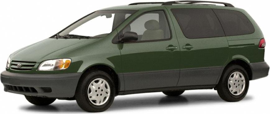 Side view of green classic minivan with tinted windows and rounded headlights