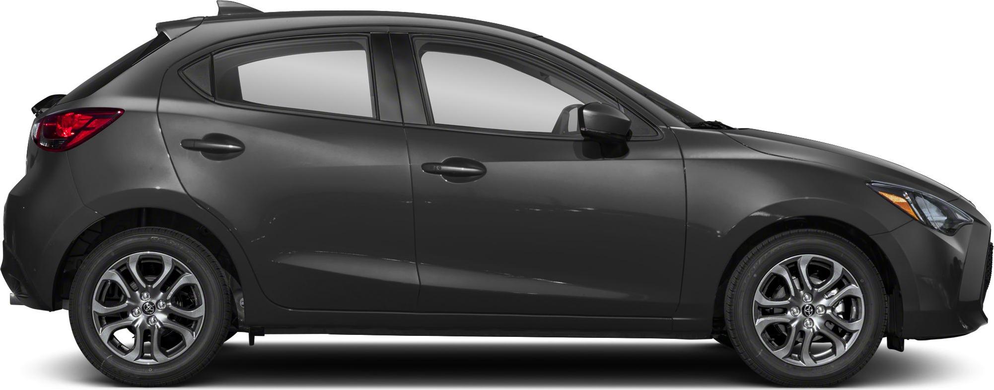 Side profile of a hatchback car with alloy wheels